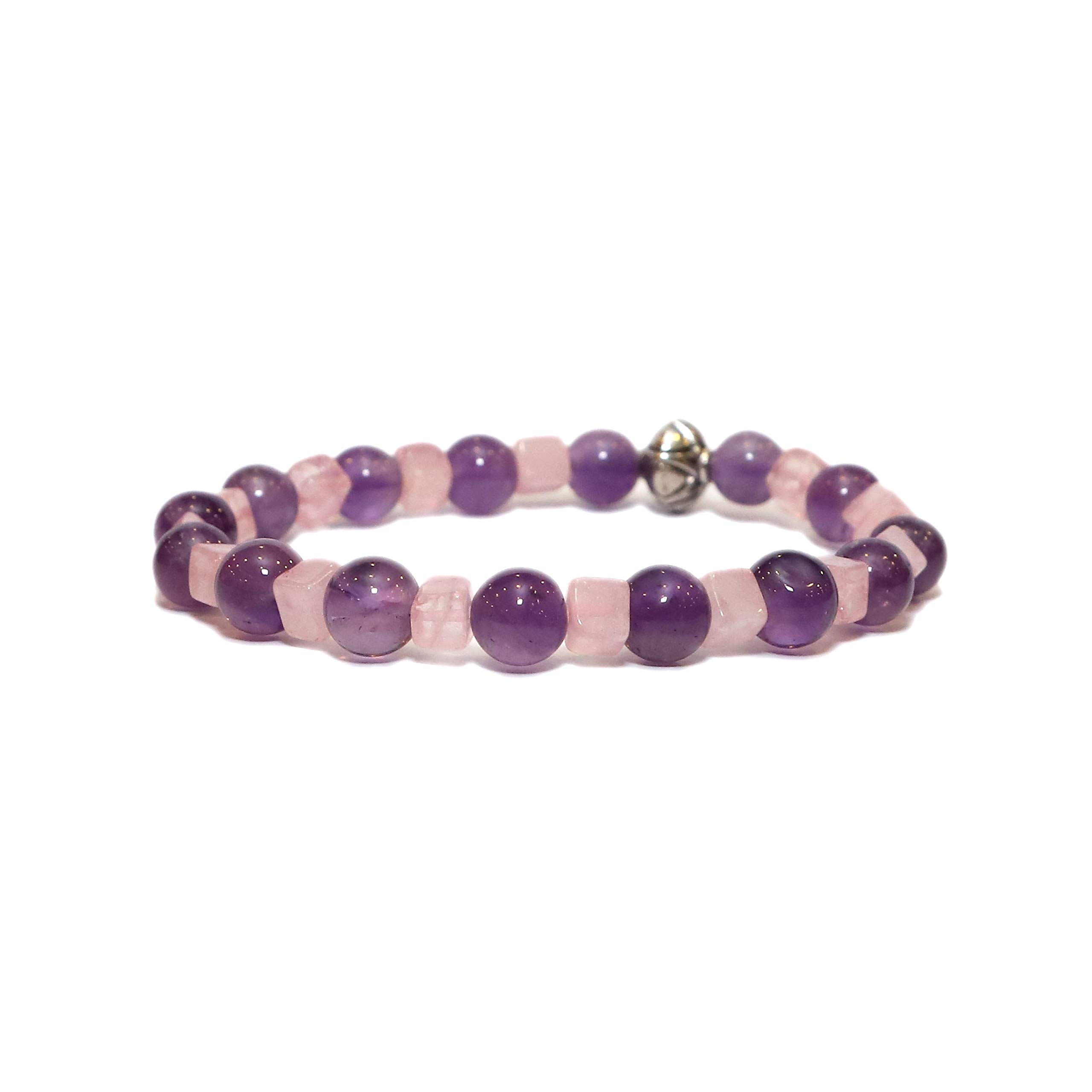 Aqeeqee Natural Amethyst with Rose Quartz Gemstone Unisex Bracelet for healing reiki vastu. (B08H8PLJZY) Amazon Price History, Amazon Price Tracker