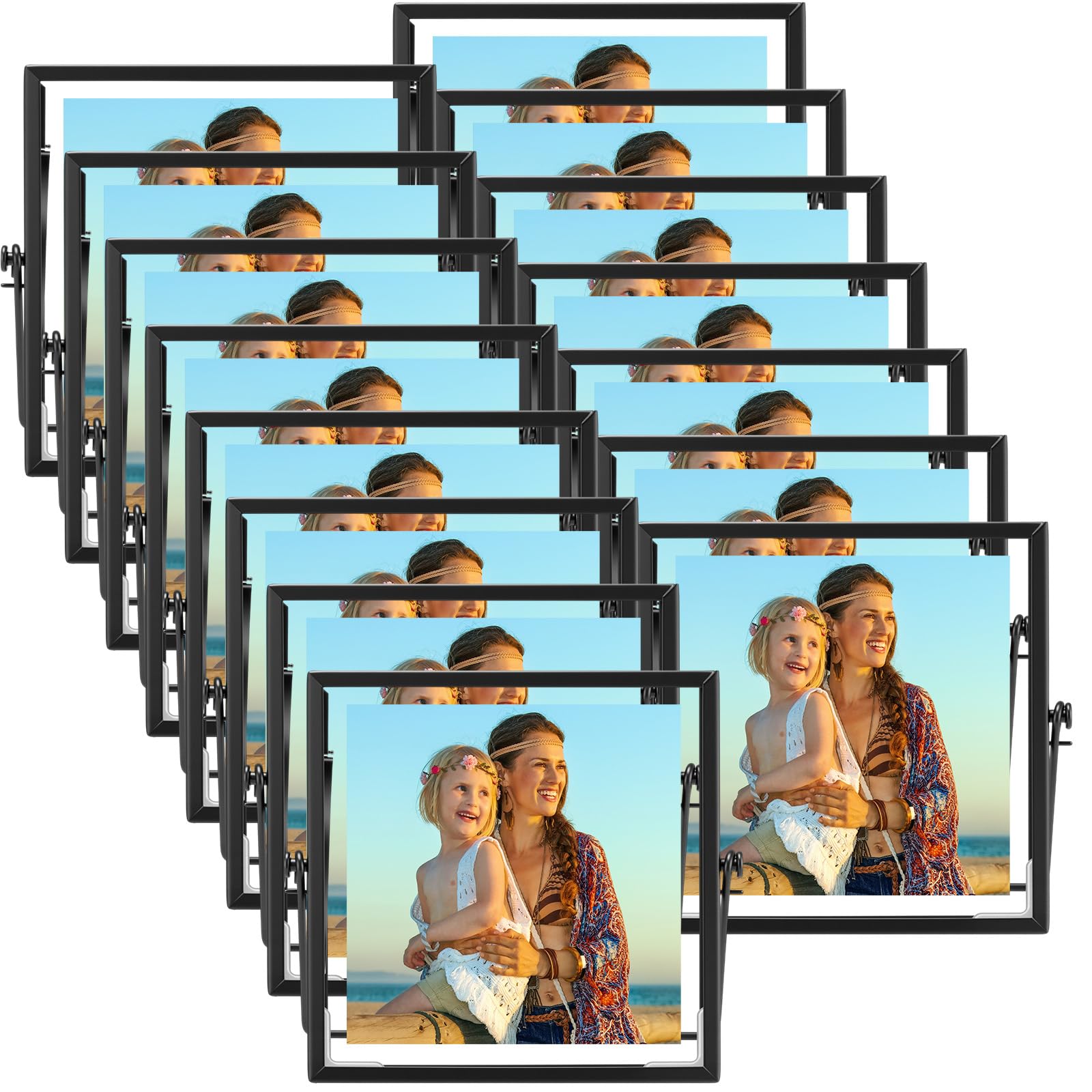 Photo 1 of Hoteam 16 Pcs Black Floating Frames 4 x 4 Inches Glass Photo Frames Vertical Vintage Metal Picture for Wedding Photo Picture Mounting Tabletop Display Office Decor(Black)