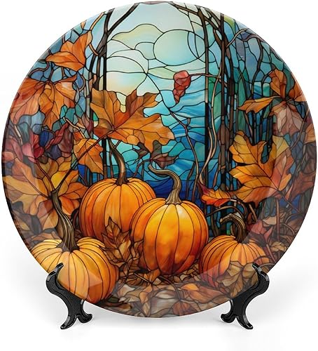 Plato decorativo de calabaza de acuarela para pared de cerámica para el hogar, plato tambaleante con soporte de exhibición, decoración de mesa,