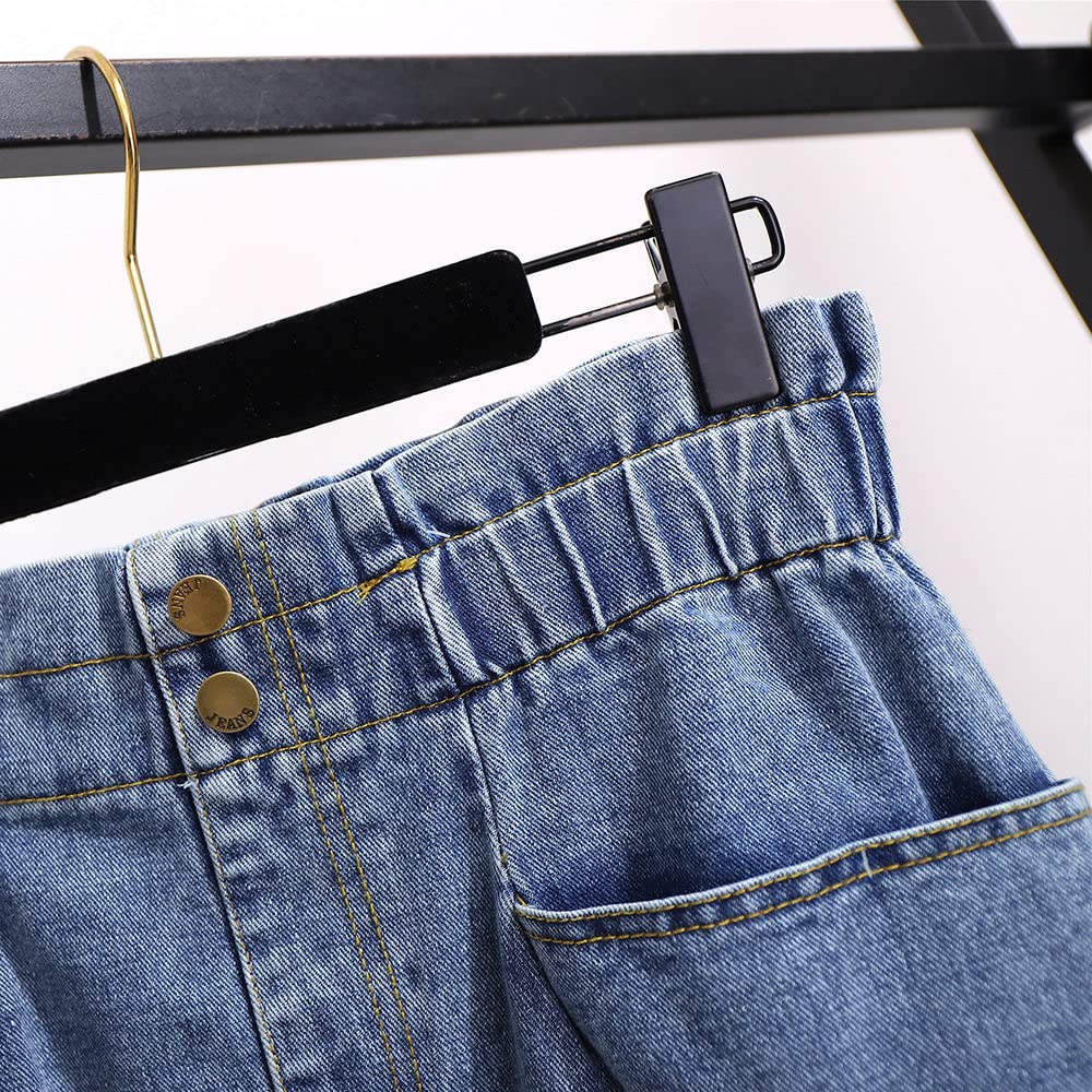 Gonne,Minigonna da Donna Gonna di Jeans con Volant Elastico A Vita Alta Blu Avvolto sui Fianchi con Tasca A-Line Increspato Plus Size Gonne Lunghe Corte per Ragazze Signore,4XL