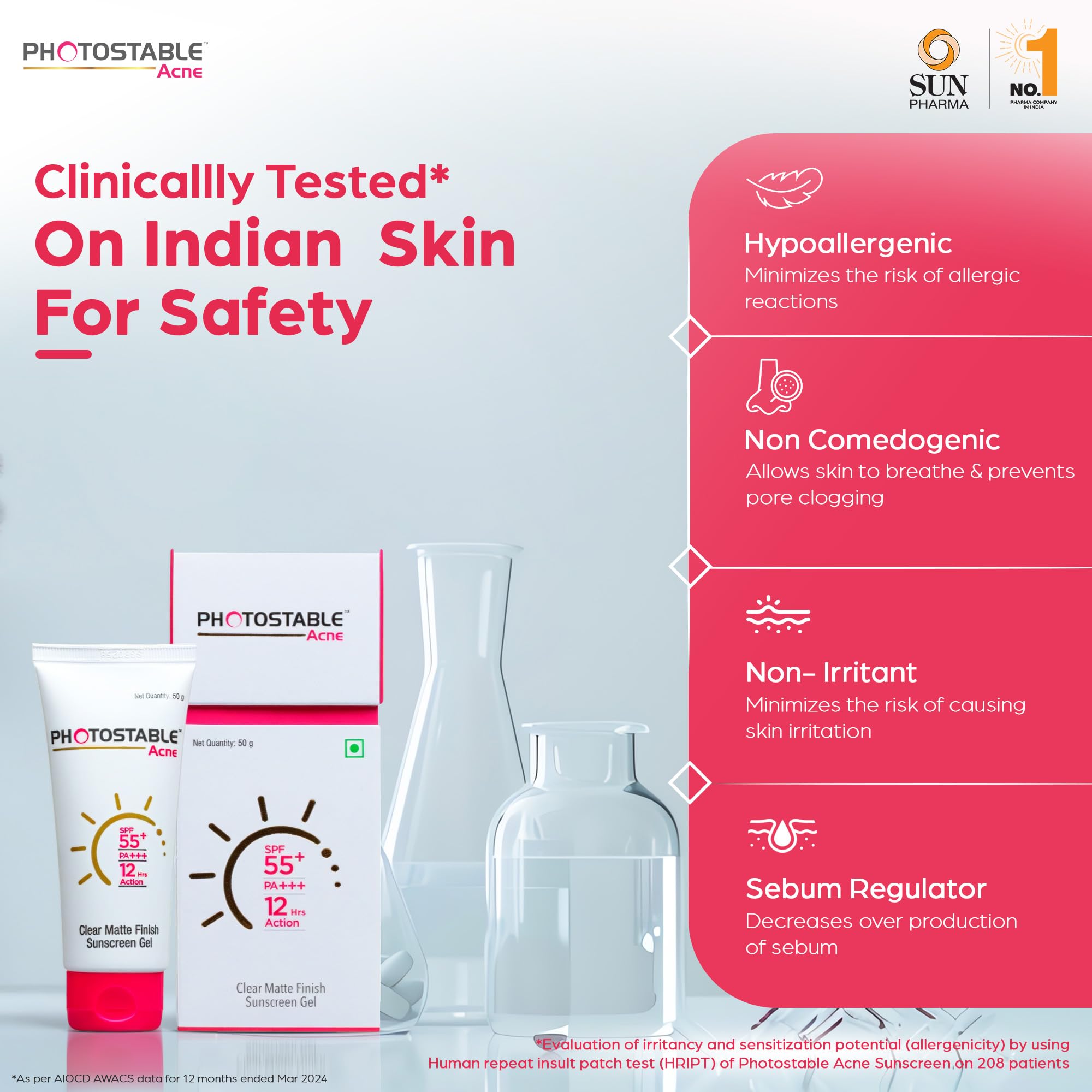 Sun Pharma Photostable Acne Sunscreen Gel SPF 55+ | PA+++ | 12-Hour UV Protection | Matte Finish | Non-Comedogenic, Oil-Control, Sweat & Water-Resistant | No White Cast | 50g 3