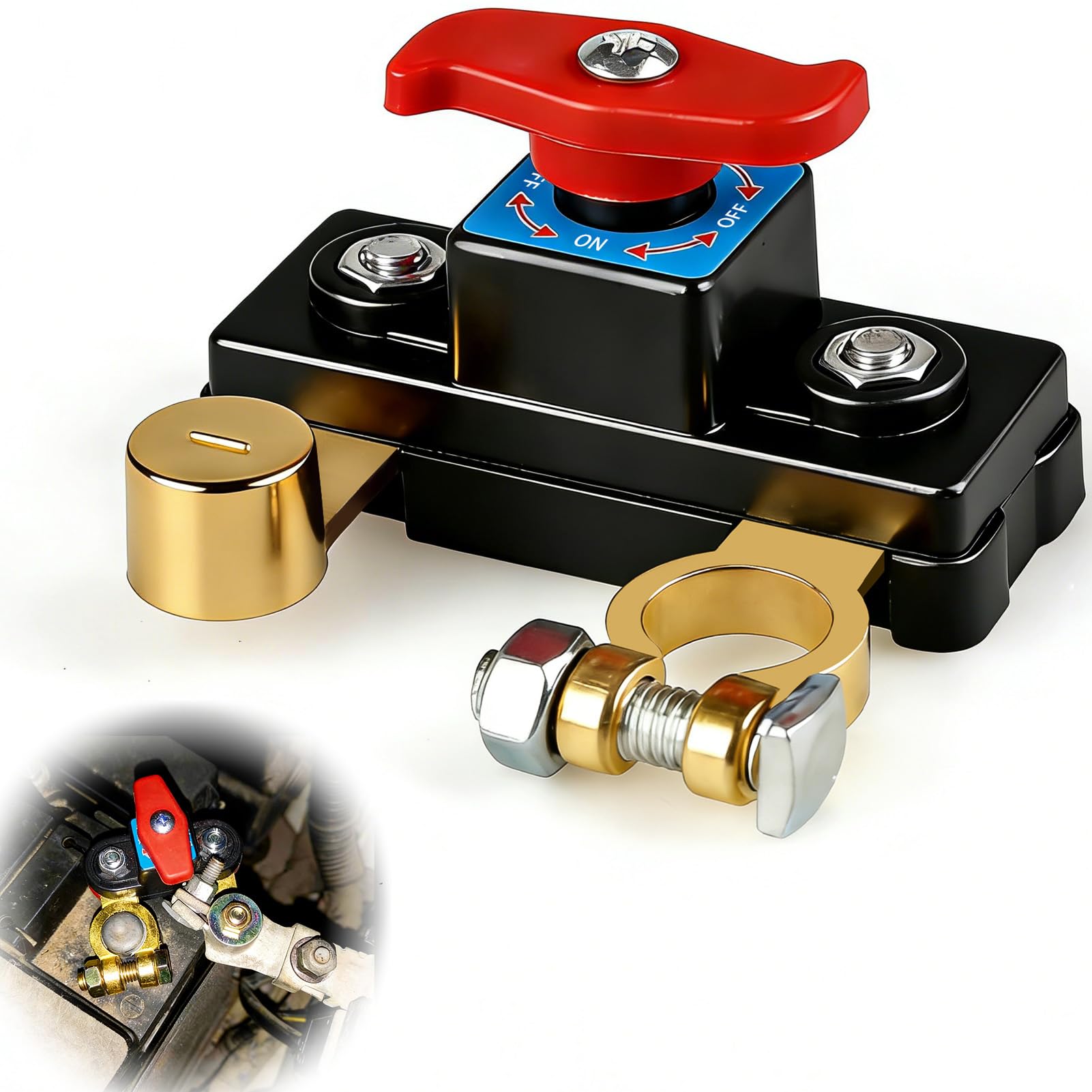 Car Battery Isolator Switch 12v-24v Pure Copper Car Battery Power Cut-Off Switches Breaker Car Battery Disconnection Switch for Cars Truck RV Marine and Boat, Anti-Theft & Power Failure Protection (1) — view 6
