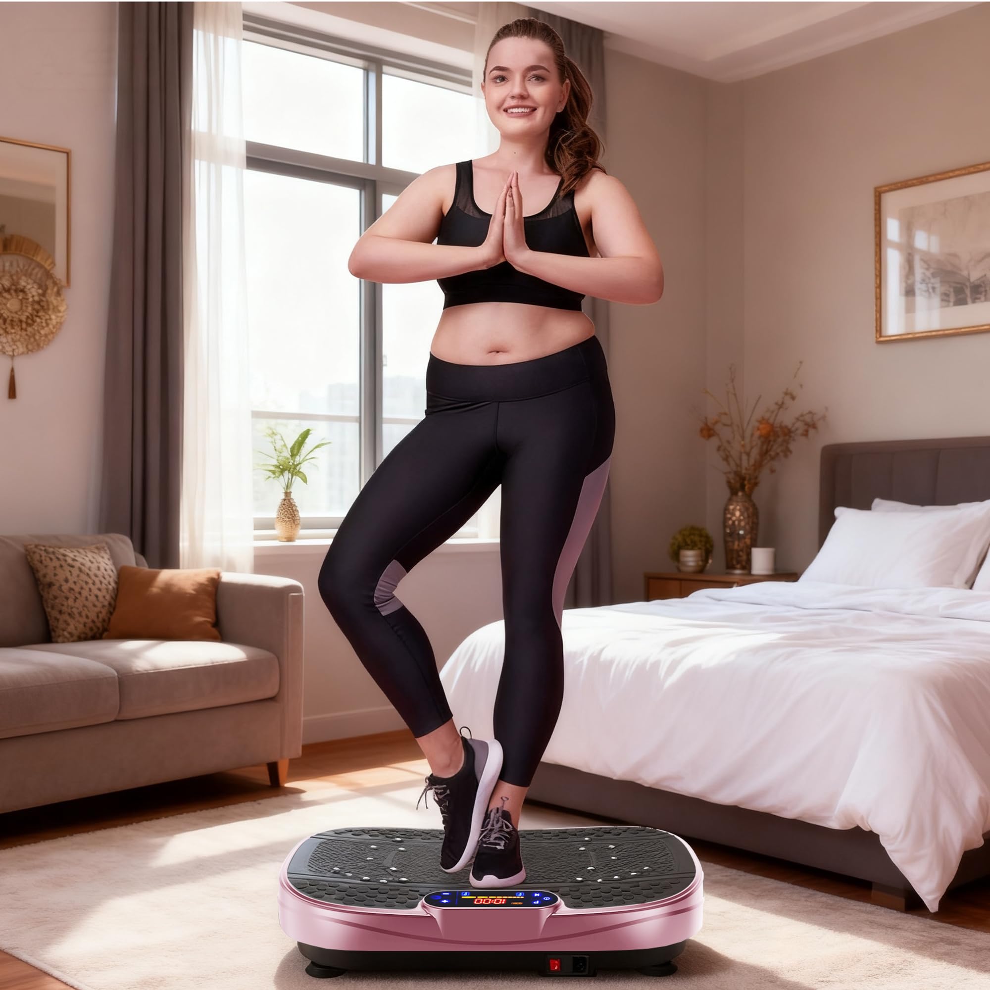 Plataforma vibratoria para el hogar – Placa vibratoria con 120 niveles y 5 modos, con bandas de resistencia y mando a distancia, para quemar grasa, desarrollo muscular, forma de figura, ideal