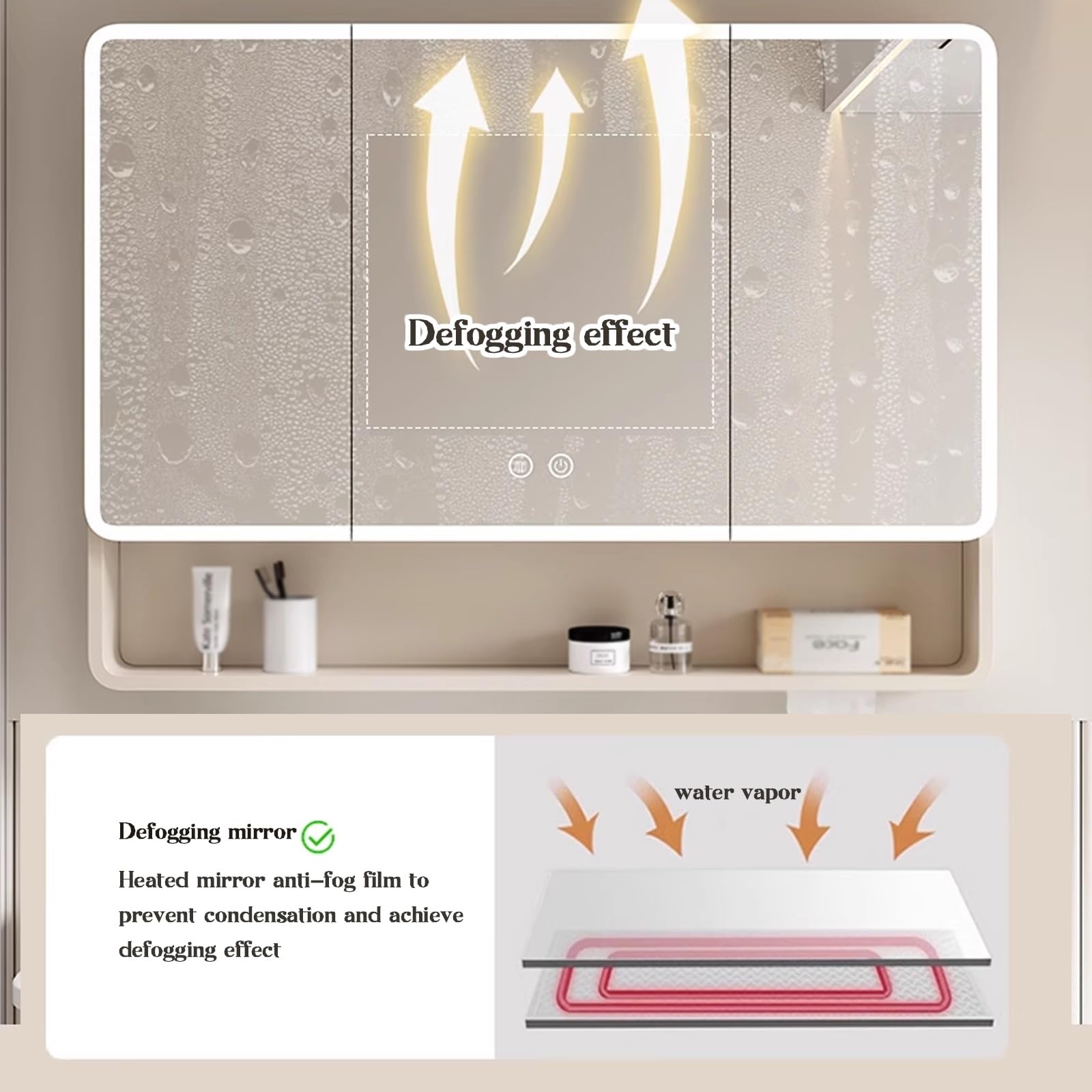 Naścienna szafka łazienkowa z lustrem z półką kosmiczna aluminiowa konstrukcja łuku stylowa biała nizer do przechowywania akcesoriów kosmetycznych 50 cm