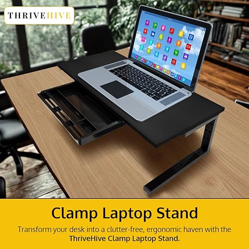 Miniatura 2 de Abrazadera ergonómica en monitor de computadora portátil soporte elevador con cajón, 21.6 x 9.8 pulgadas - negro