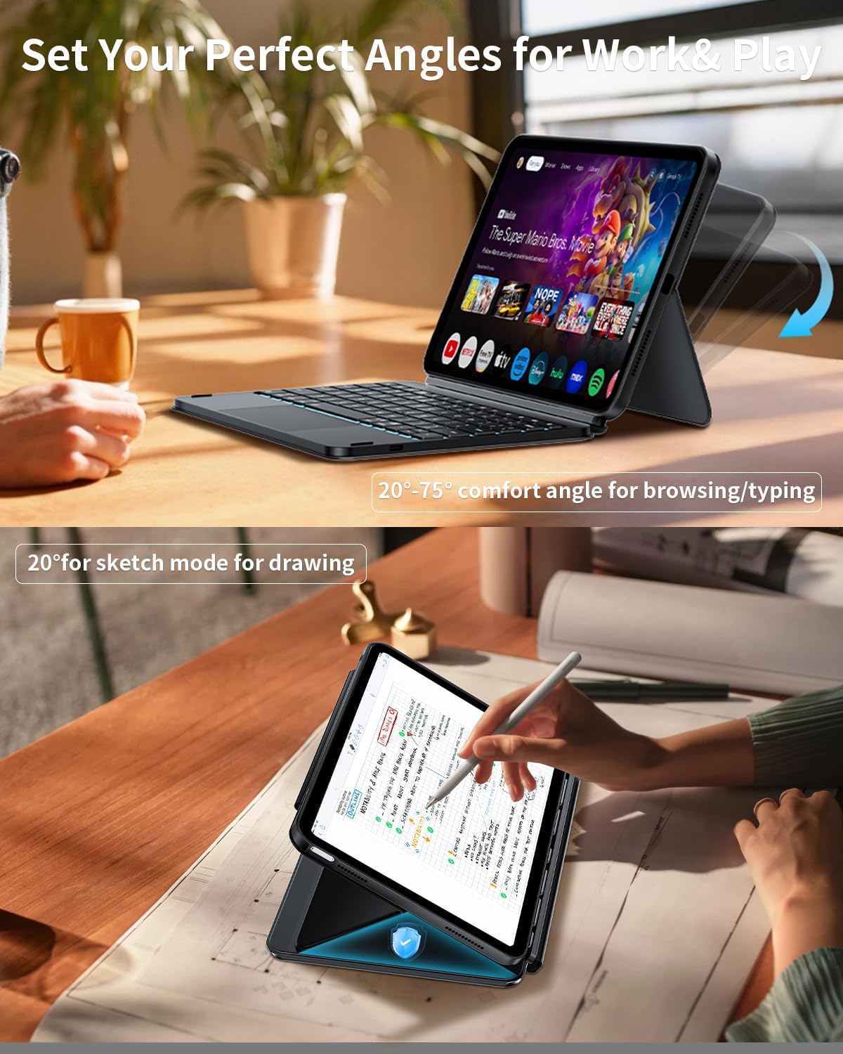 ORDA Detachable Keyboard Folio for iPad A16 Case with Keyboard (11th Gen,2025) iPad 10th Generation Case with Keyboard(10.9" 2022) Smart Magnetic Bluetooth Connector,Multi-Gestures Trackpad,Backlight