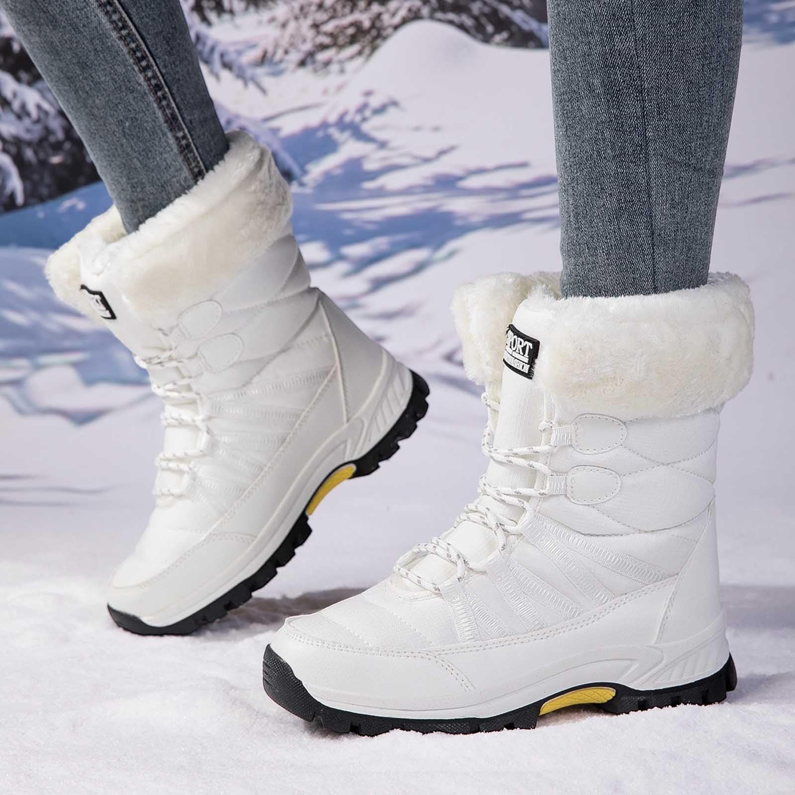 Bottes de Neige Femme Fourrées Mi-Mollet Bottes Femme Hiver Chaudes Antidérapantes Chaussures de Randonnée Ski Snow Boots Fourrées Confort Bottine Botte de Neige Imperméable Chaussure Hiver Bottines