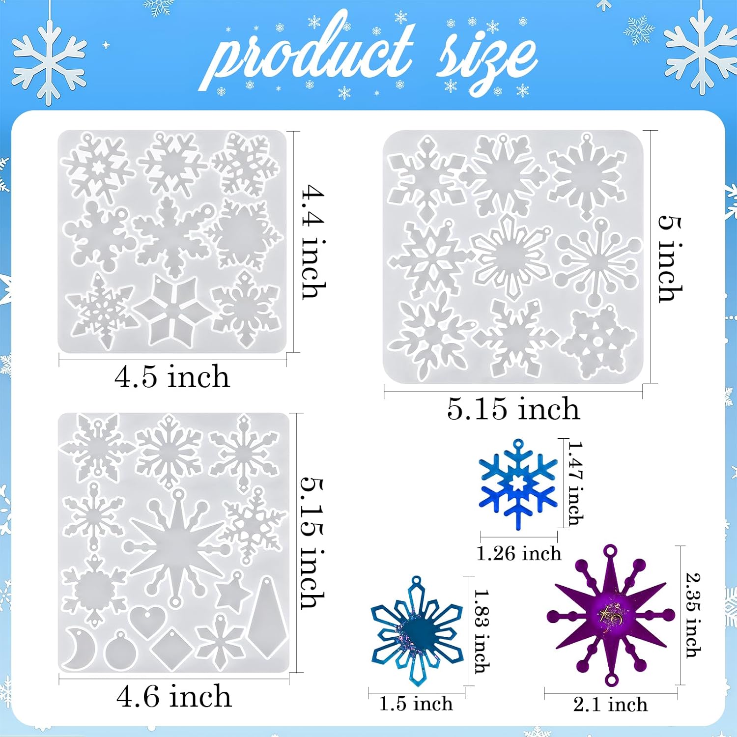 Actvty Snowflake Resin Earring Molds, 6 Pcs Snowflake Silicone Mold for Resin Casting, Earring Silicone Molds Kit with Holes DIY Earrings, Necklace, Pendant, Keychains, Winter Decoration