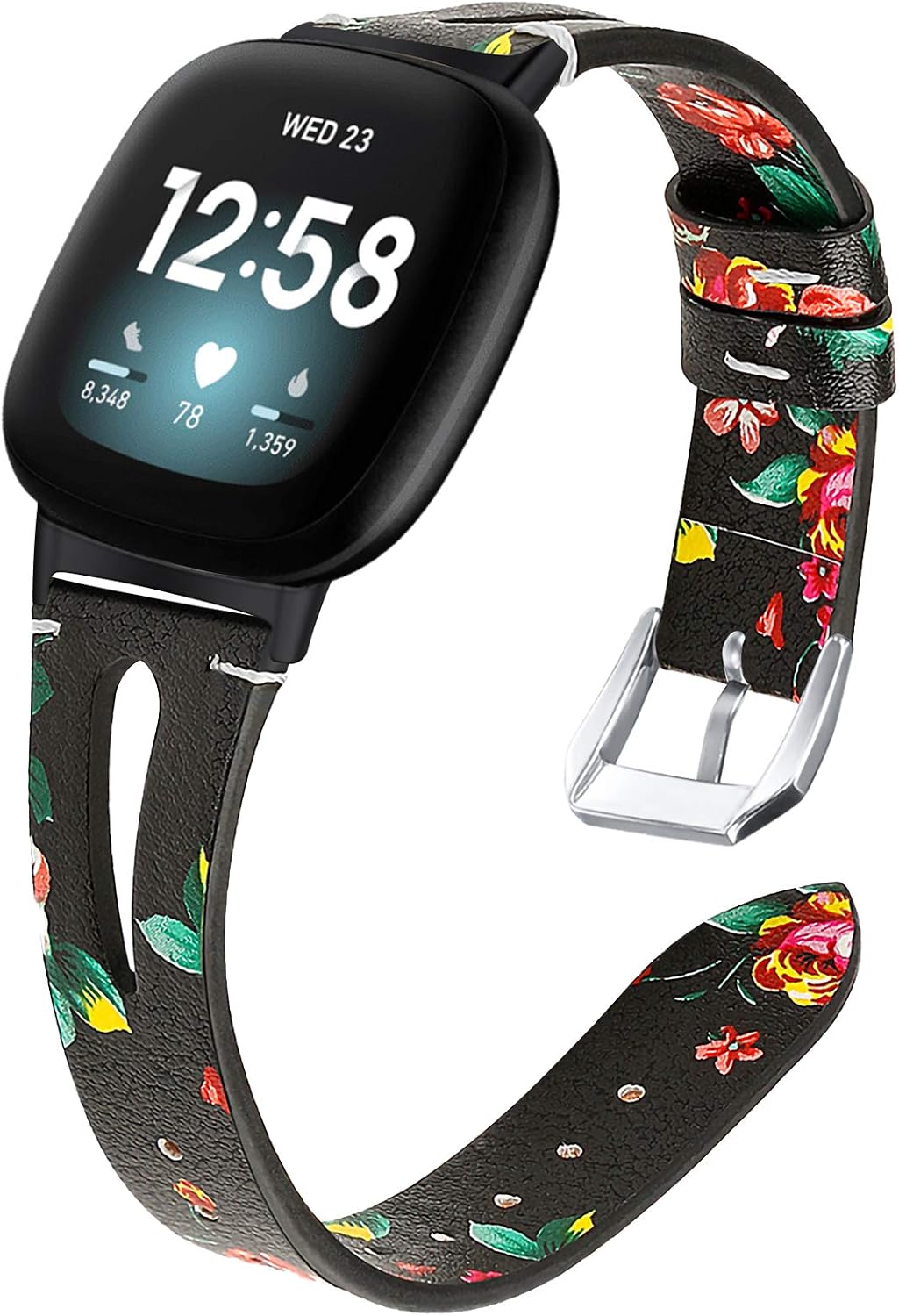 DAIKA Leather Bands Compatible with Fitbit Versa 3/Sense, Soft Slim Leather Replacement Wristband Bracelet Strap Accessories for Sense Advanced Smartwatch