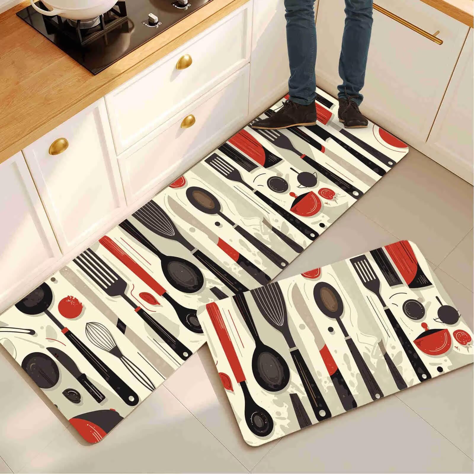 Alfombra de cocina lavable y antideslizante en set de 2 piezas (50x80 y 50x150 cm)