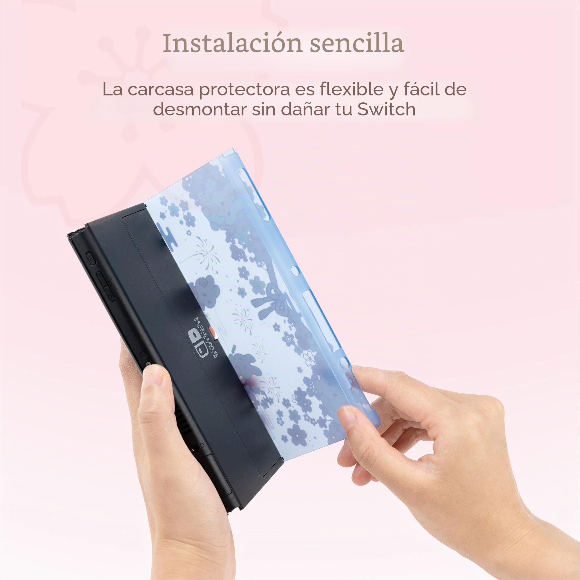 GeekShare Funda protectora rígida de policarbonato para Switch OLED modelo Cute Bunny Slim Cover Case compatible con Nintendo Switch OLED - Conejo Sakura morado