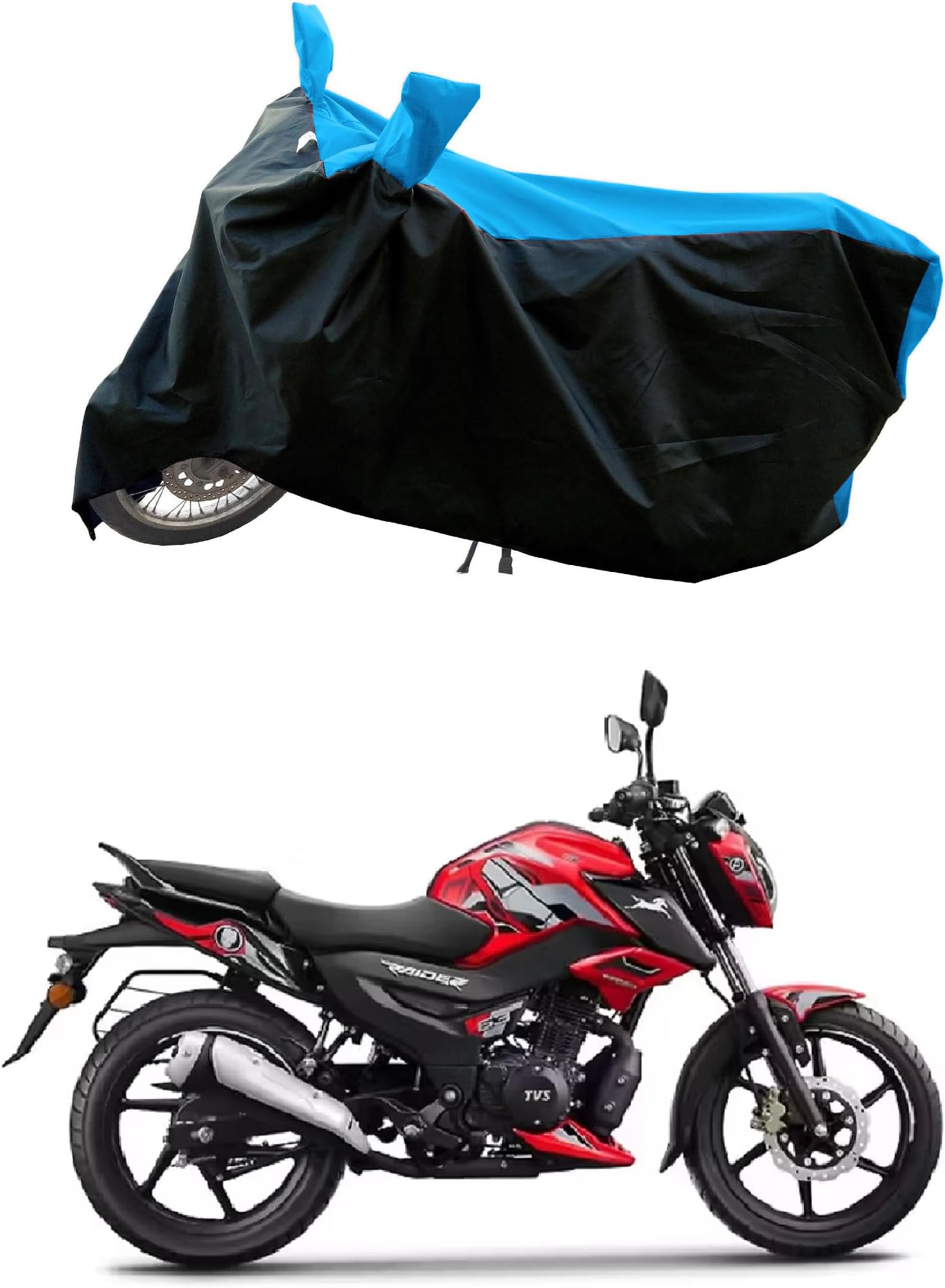 ROMEIZ All Weather Protection Bike Cover for TVS Raider 125 Super Special Edition Bike Cover with Water-Resistant and Dust Proof Premium 190T Fabric_SkyBlue Stripe with Black Body