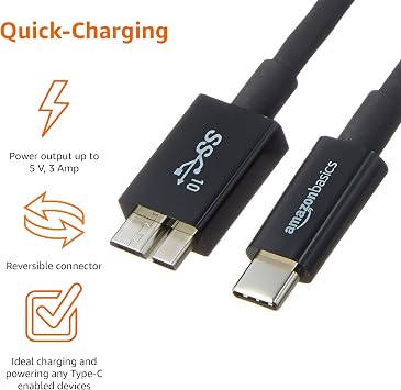 Amazon Basics USB-C to Micro USB 3.1 Gen 2 Fast Charging Cable, 10Gbps High-Speed, 0.9 m, Black