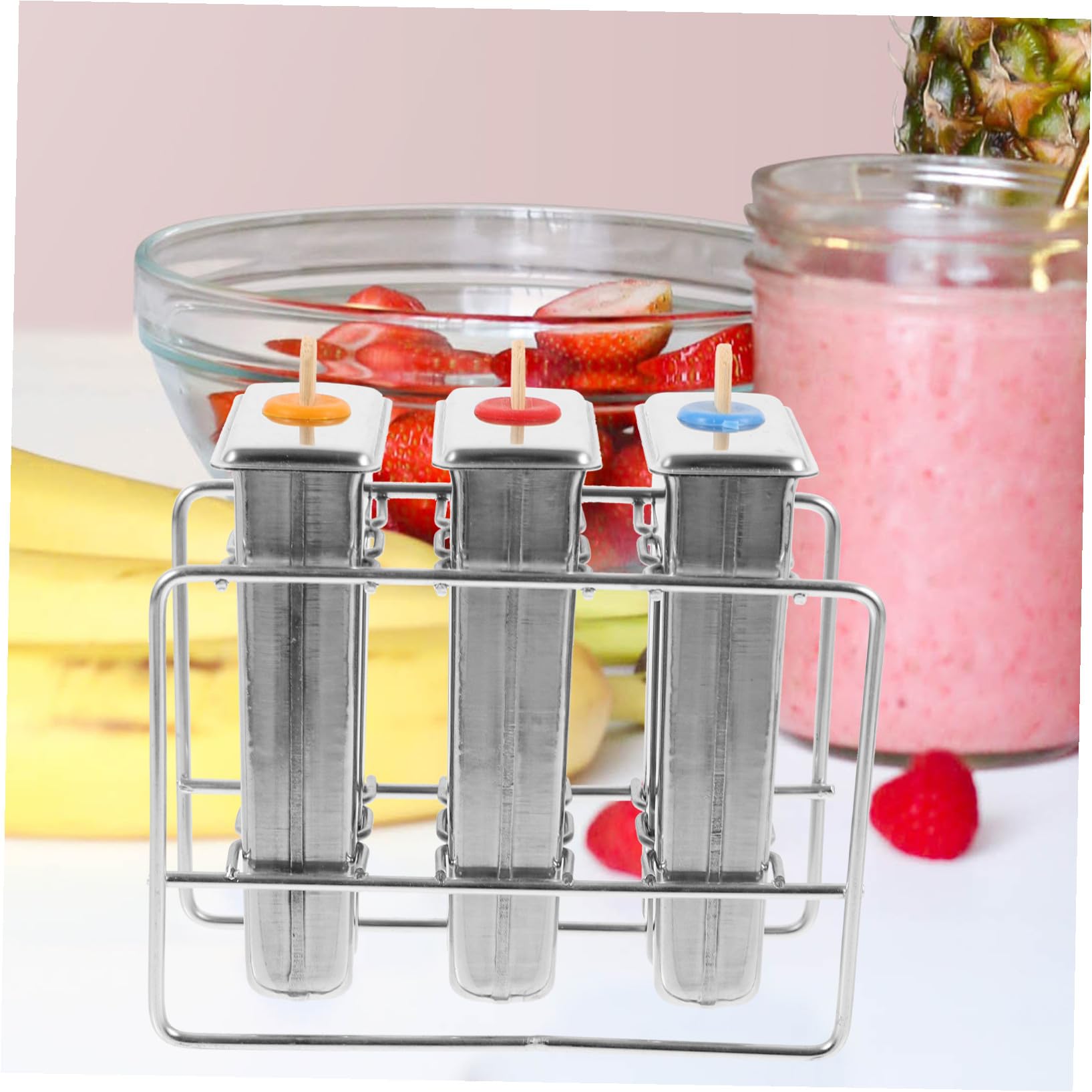 Uonlytech Moldes De Acero Inoxidable Para Paletas Heladas Caseras 3 Piezas Soporte Resistente Desmolde Rápido Para Niños y Uso En Congelador Doméstico