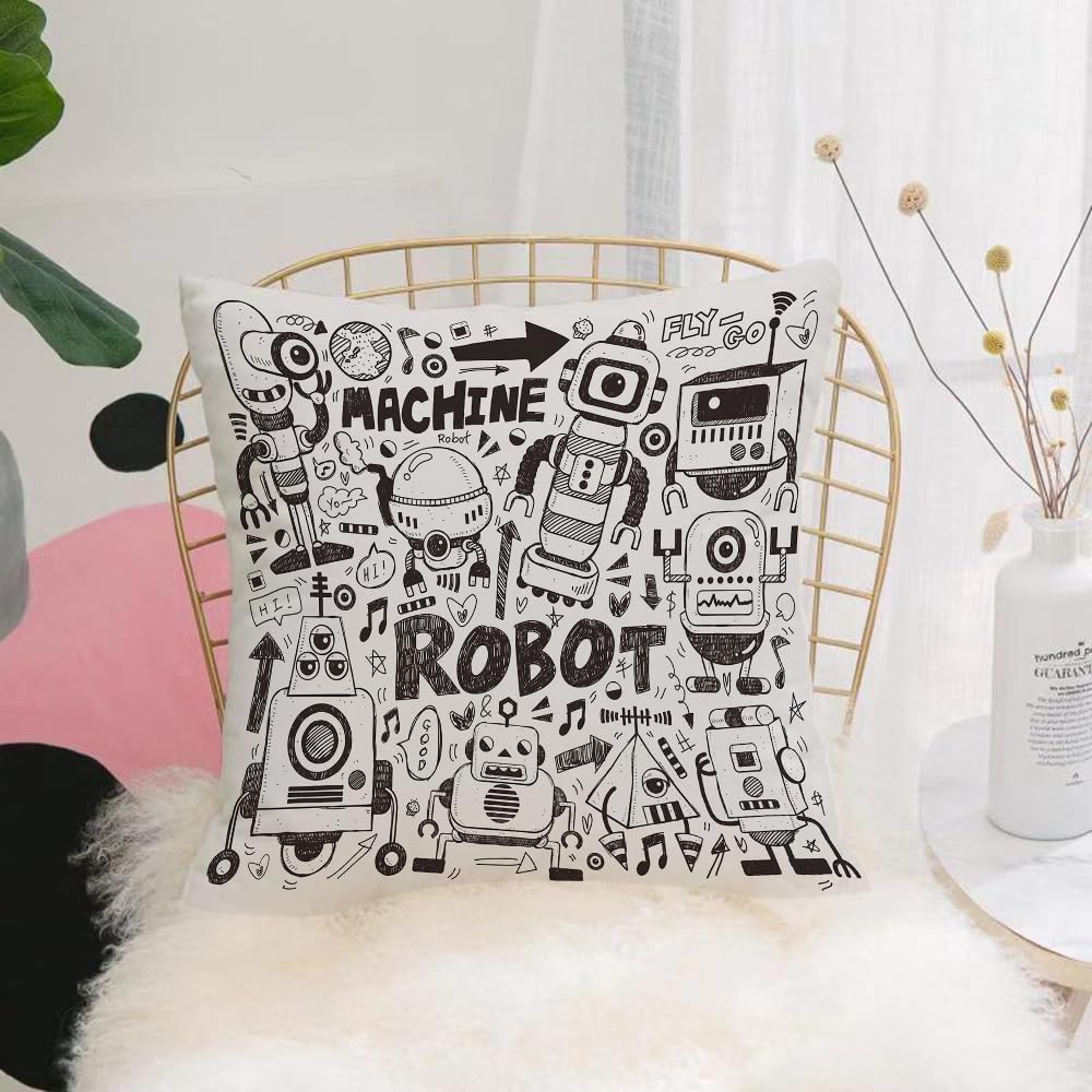 Hyosxw Seamless Robot Pattern Illustrator Line Tool - A10 Cushion Cover,Throw Pillow Case Home Decorative For Living Room Bedroom Sofa Chair 18X18 Inch,Seamless Robot Pattern Illustrator Line Tools Drawing,Pillowcase 45X45cm