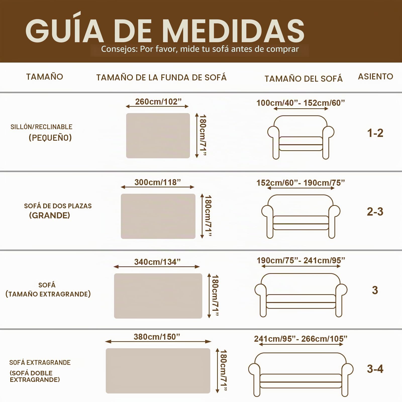 Royhom Manta Cubre Sofa Peluda, Funda Sofa 3 Plazas, Funda para Sofá Camel, Fundas Sofá con Base Antideslizante, Antiarrugas (Peluda Camel, 180x340 cm)