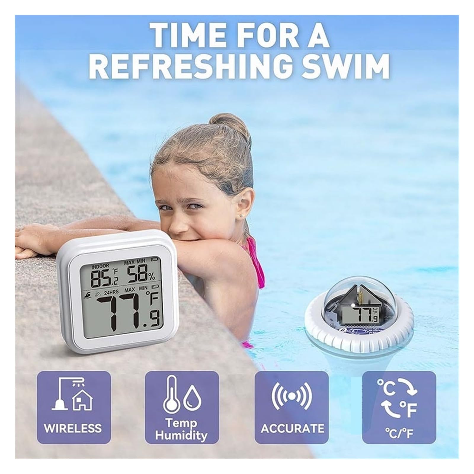 Thermohygromètre Thermomètre De Piscine sans Fil Thermomètre De Piscine Flottant Facile À Lire Thermomètre De Piscine Kit De Test De Bain Chaud De Piscine