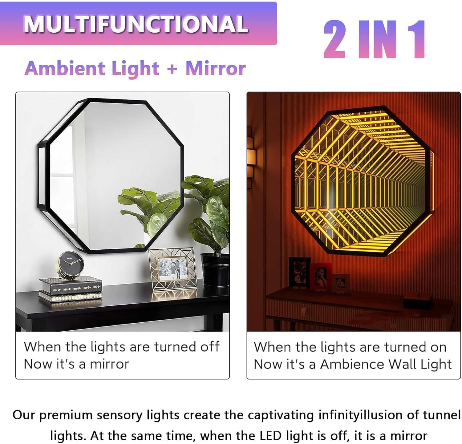 Oświetlenie lustrzane Infinity z efektami LED, pilot zdalnego sterowania i aplikacja do dekoracji pokoju i rozrywki