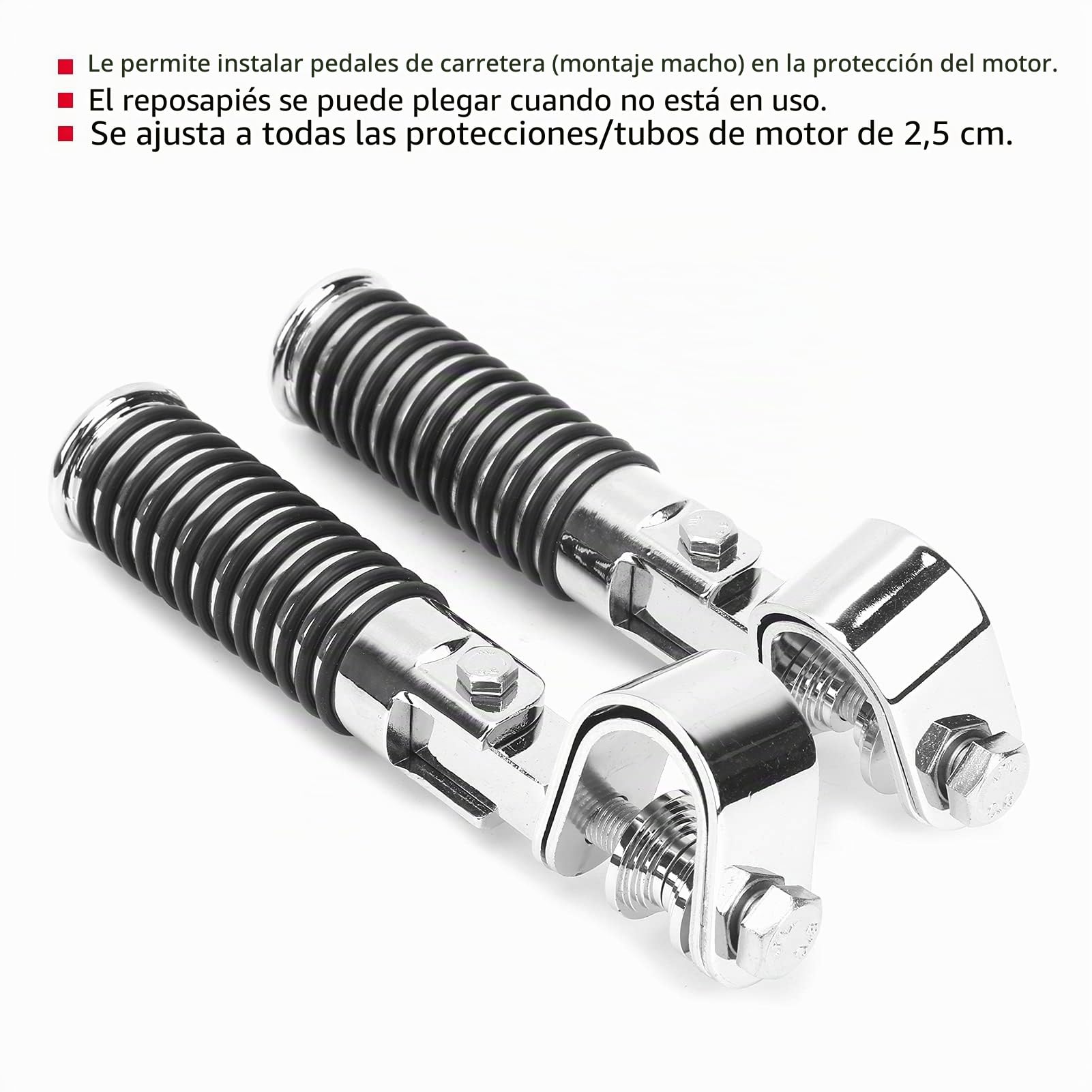 Tbest Par de Reposapiés para Motocicleta con Abrazadera para Barra de Choque de Motor de 1 Pulgada (Plata)