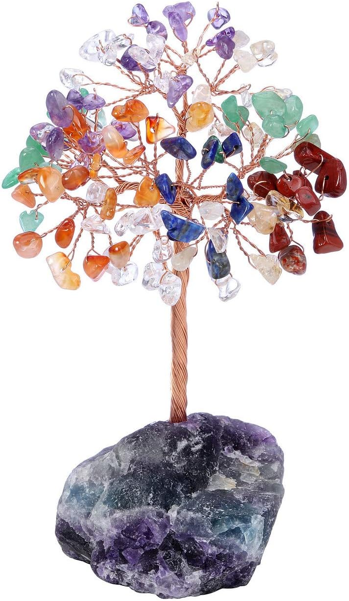 MANIFO 7 Chakra Crystal Healing Set - Crystals, Gemstones, Feng Shui Natural Tumbled Stones Money Life Tree Figurines