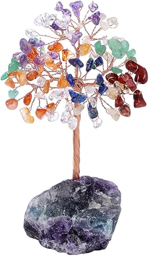 MANIFO Juego de 7 chakras de cristal curativo cristales, piedras preciosas, figuras naturales de árbol de la vida del Feng Shui