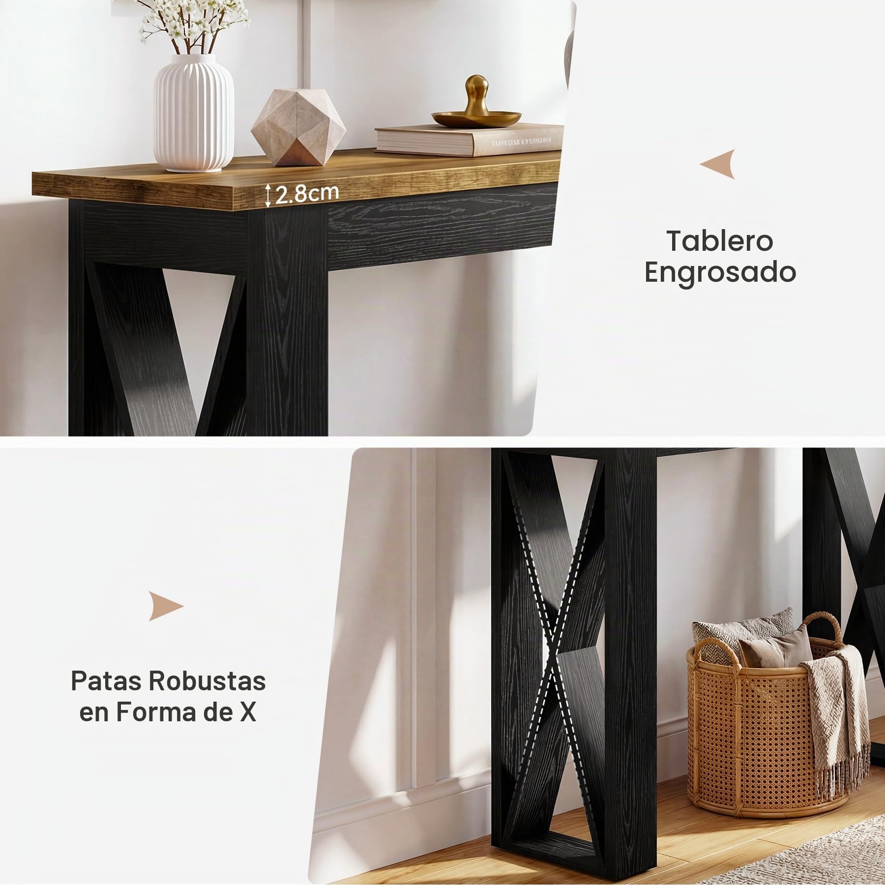 Tribesigns Mesa Consola Estrecha Industrial de 105 cm, Consola de Entrada para Sofá con Patas Metálicas para Salón, Entrada, Cocina, Dormitorio, Marrón Rústico y Negro