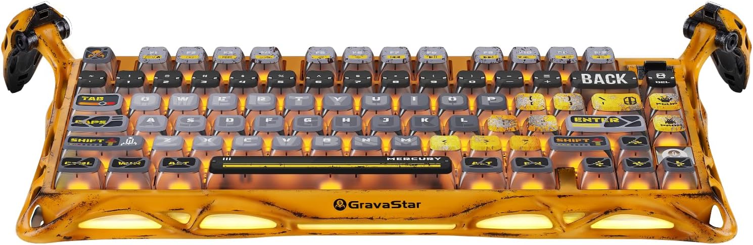 GravaStar Mercury K1 Professional Wi-fi Gaming Keyboard, Handcrafted Battle-Worn Mechanical Keyboard, Aluminum Alloy, 75% Structure, Designed for Sturdiness & Distinctive Aesthetic – Yellow