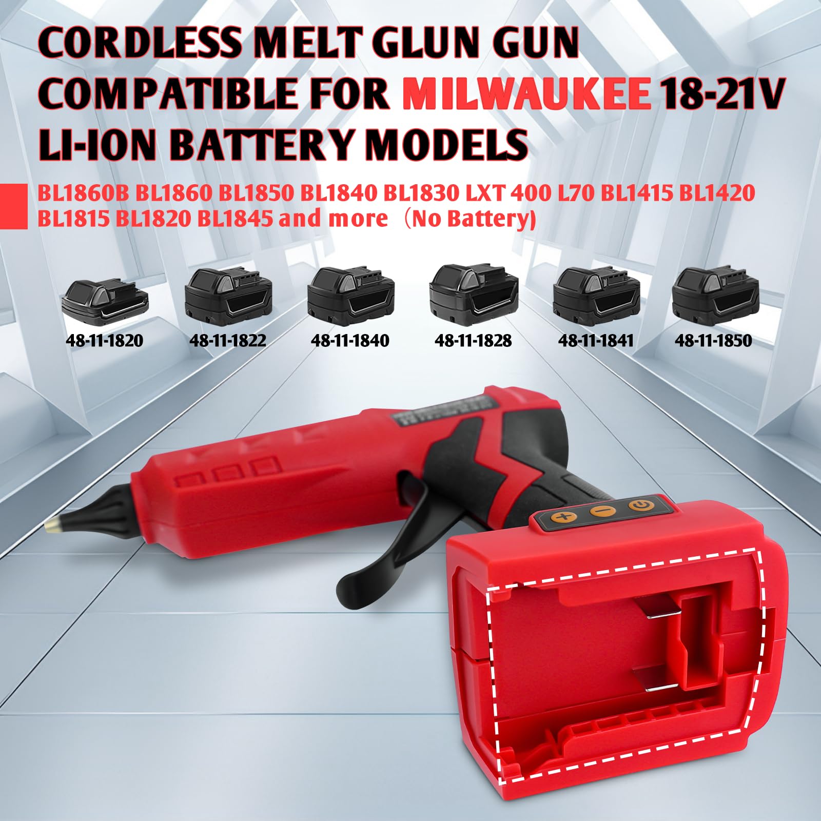 Bezprzewodowy pistolet do klejenia na gorąco 100 W, do baterii Milwaukee 18 V, elektryczny pistolet do klejenia wysokotemperaturowego z 10 sztukami 11 mm, do samodzielnego montażu, prac artystycznych