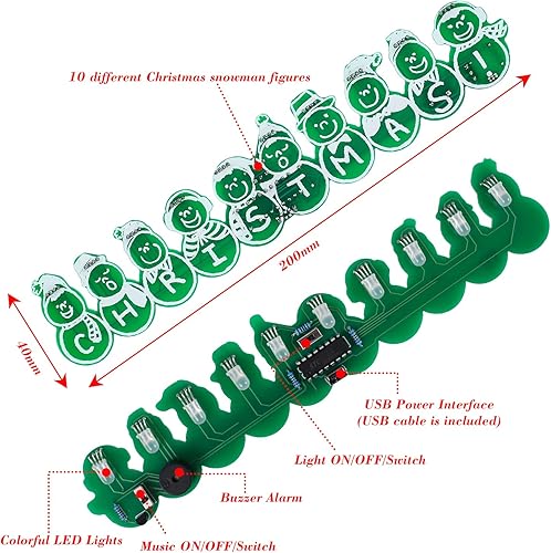 Miniatura 7 de Kit de práctica de soldadura, proyecto de soldadura Icstation Navidad con luces LED intermitentes, kit de soldadura de muñeco de nieve para