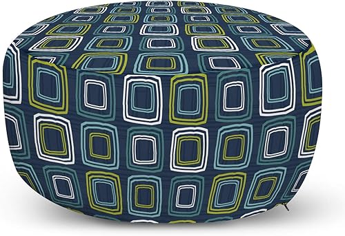 Ambesonne Funda de puf retro con cremallera, diseño abstracto de celosía con cuadros vibrantes, imagen de estilo retro, funda de tela decorativa