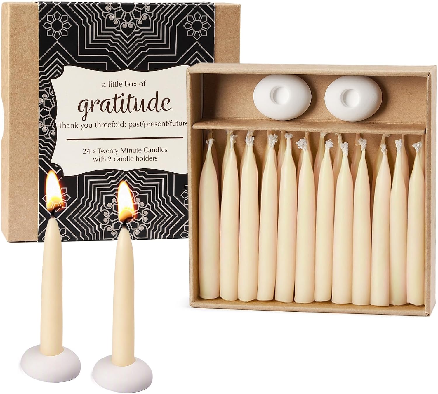 DEYBBY 20 Minute Ivory White Beeswax Meditation Candles for Gratitude 24pcs