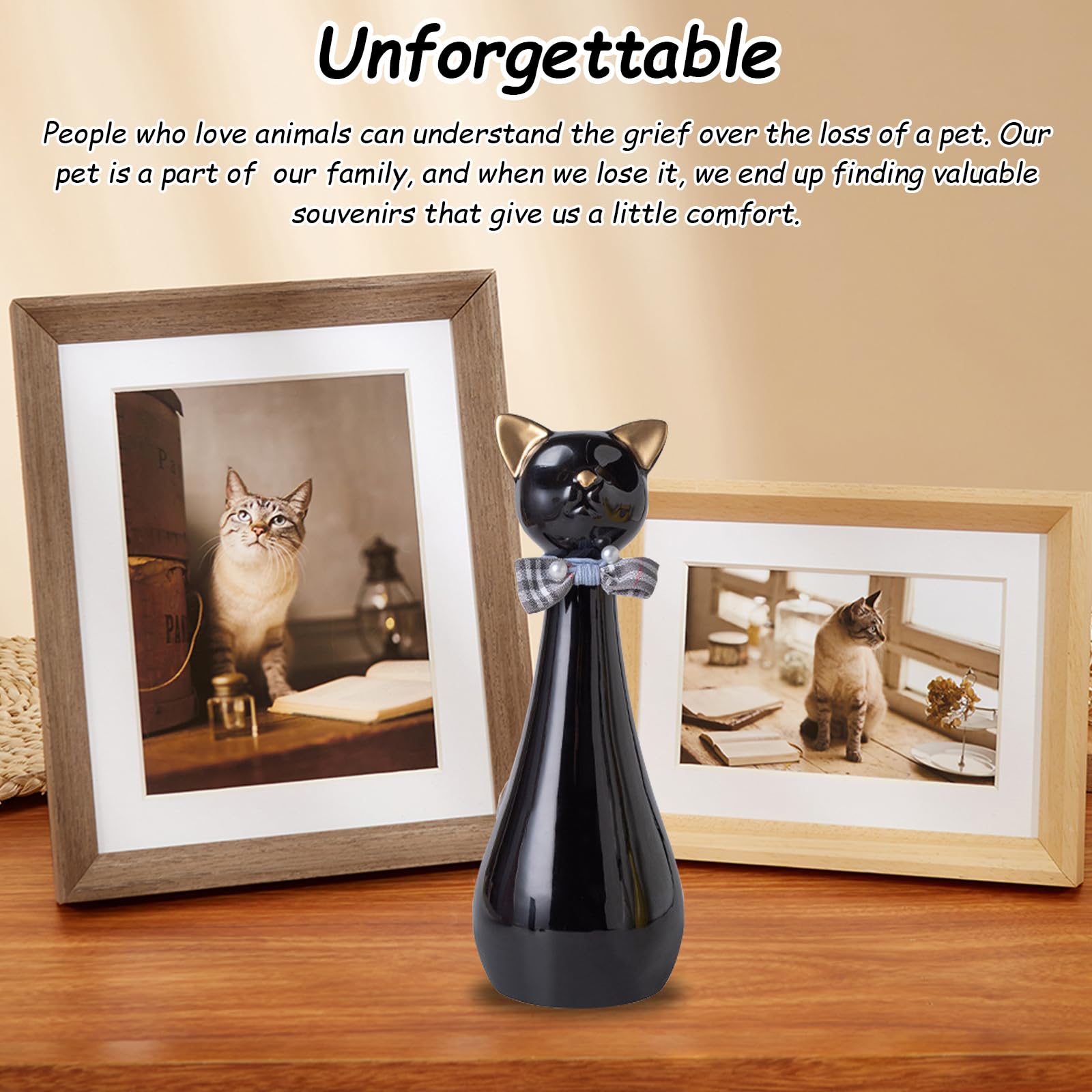 Urna para Gatos, 9,5 x 9,5 x 25,5 cm Urna Cenizas Negra con Collar de Lazo 550 ml Urnas para Mascotas de Cerámica para Recordar a Tu Querida Mascota Urnas para Gatos Regalo Conmemorativo