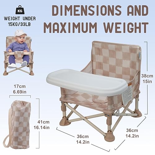 Miniatura 8 de Tiny Marvels Silla de bebé portátil 3 en 1, asiento elevador acogedor, asiento de bebé con bandeja, plegable compacta, silla para niños pequeños con