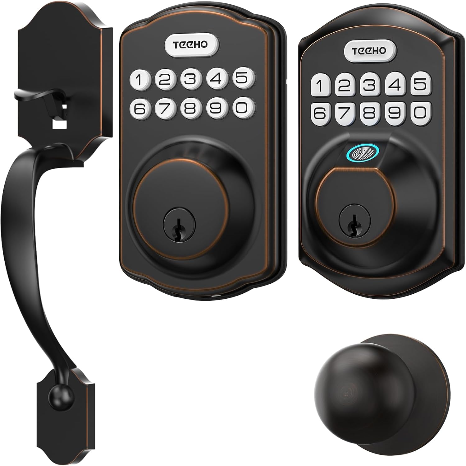 TEEHO Fingerprint Keyless Entry Door Lock with Door Knob, Keyless Entry Door Lock Deadbolt with Handle Set
