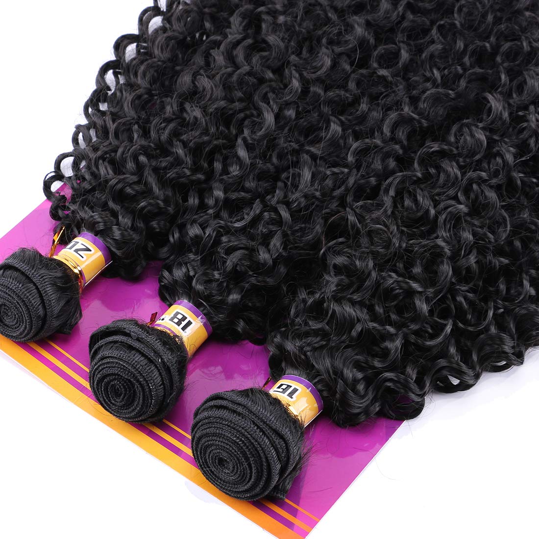 Afro Kinky Curly Quick Weave Synthetic Hair Bundles 16 18 20 Inches 3 Pieces High Temperature Heat Resistant Fiber Black Synthetic Hair Weft Extensions for Women (Color 1B)