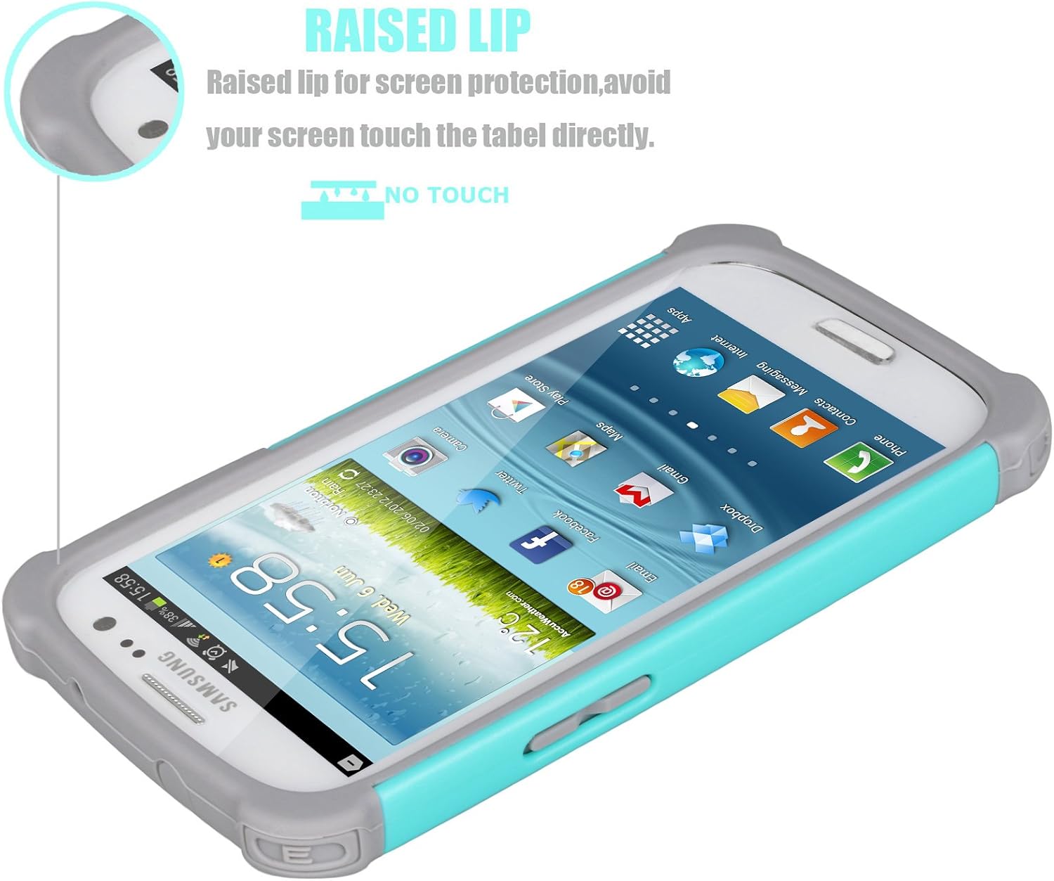 Tekcoo Galaxy S3 Case, (TM) [Tmajor Series] [Turquoise/Grey] Shock Absorbing Hybrid Rubber Plastic Impact Defender Rugged Slim Hard Case Cover Shell for Samsung Galaxy S3 S III I9300 GS3 All Carriers