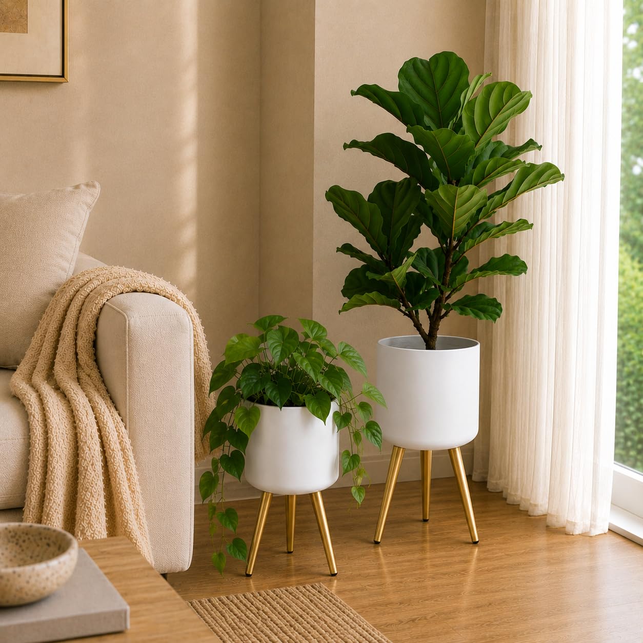 Leewadee Métal Pots de Fleurs sur Pied Lot de 2 Cache-Pot Support