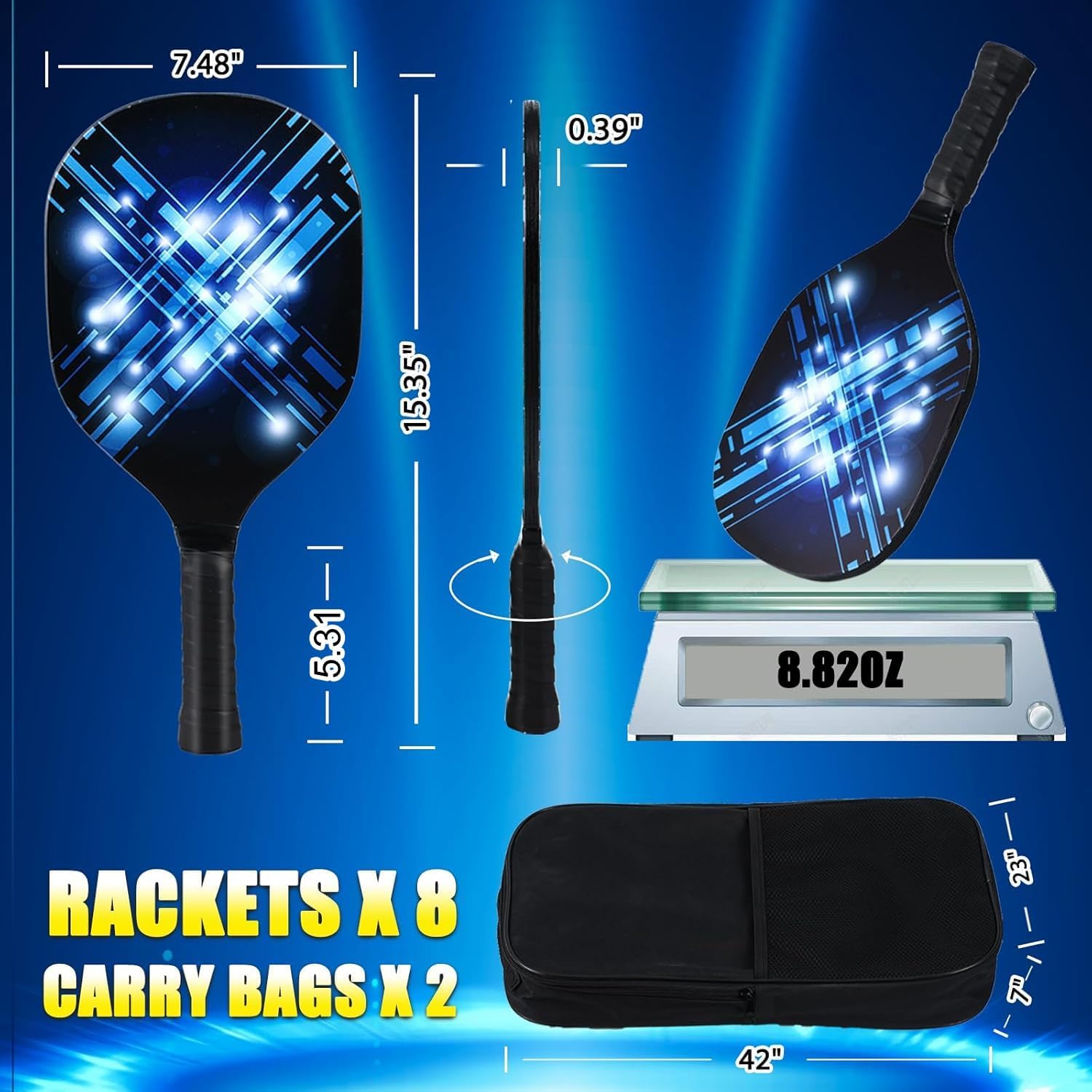 WinnerWhy 8 Pcs Paddles Set Compatible with Pickleball Wood Rackets Compatible with Pickleball 2 Carry Bags Lightweight Racquet with Ergonomic Grip for Players of All Levels Men Women