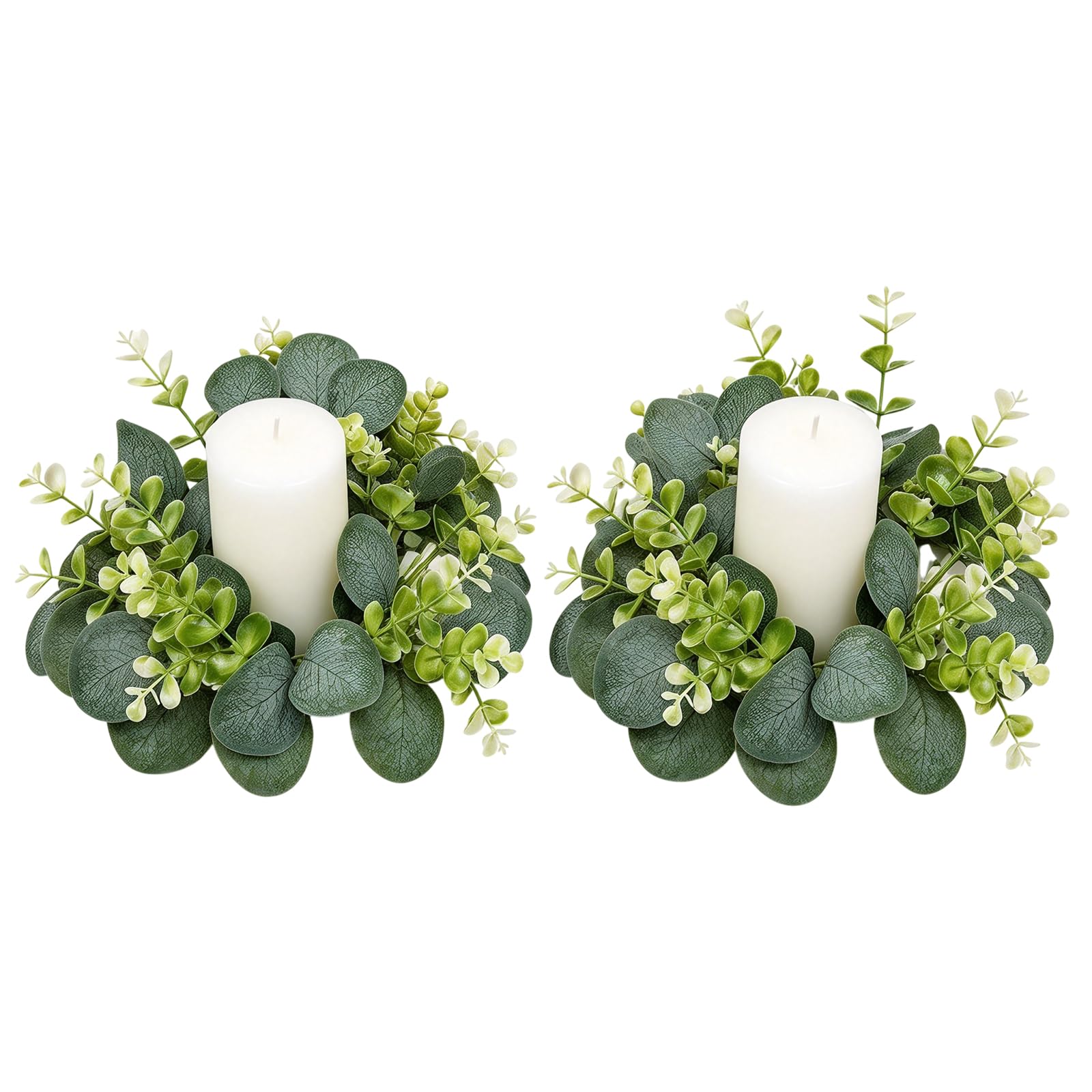 Eperlorit 2 Pack Artificial Eucalyptus Candle Rings Wreaths