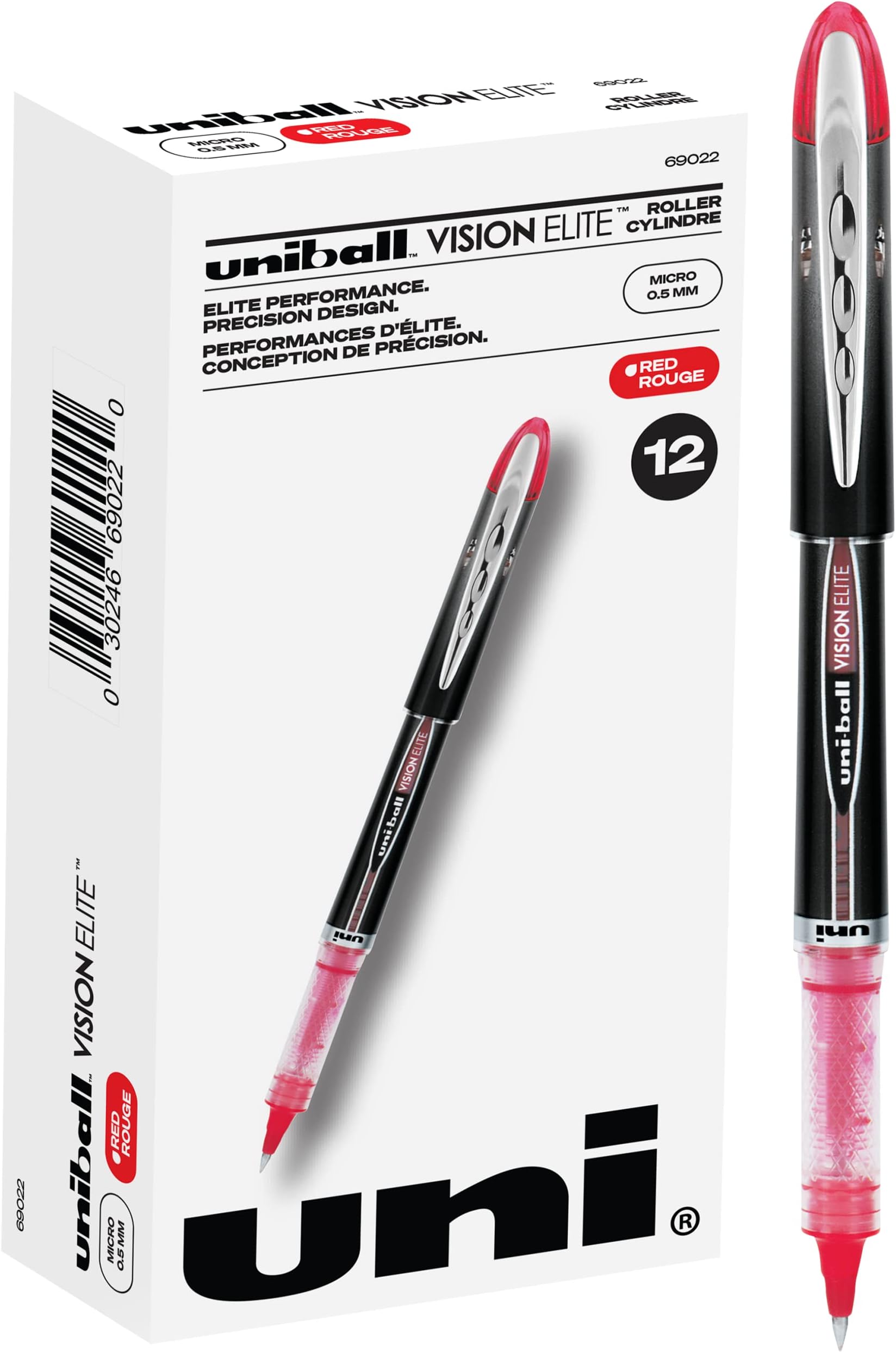 uniball VISION ELITE Rollerball, Stick Roller Ball Pen Micro0.5mm, 12