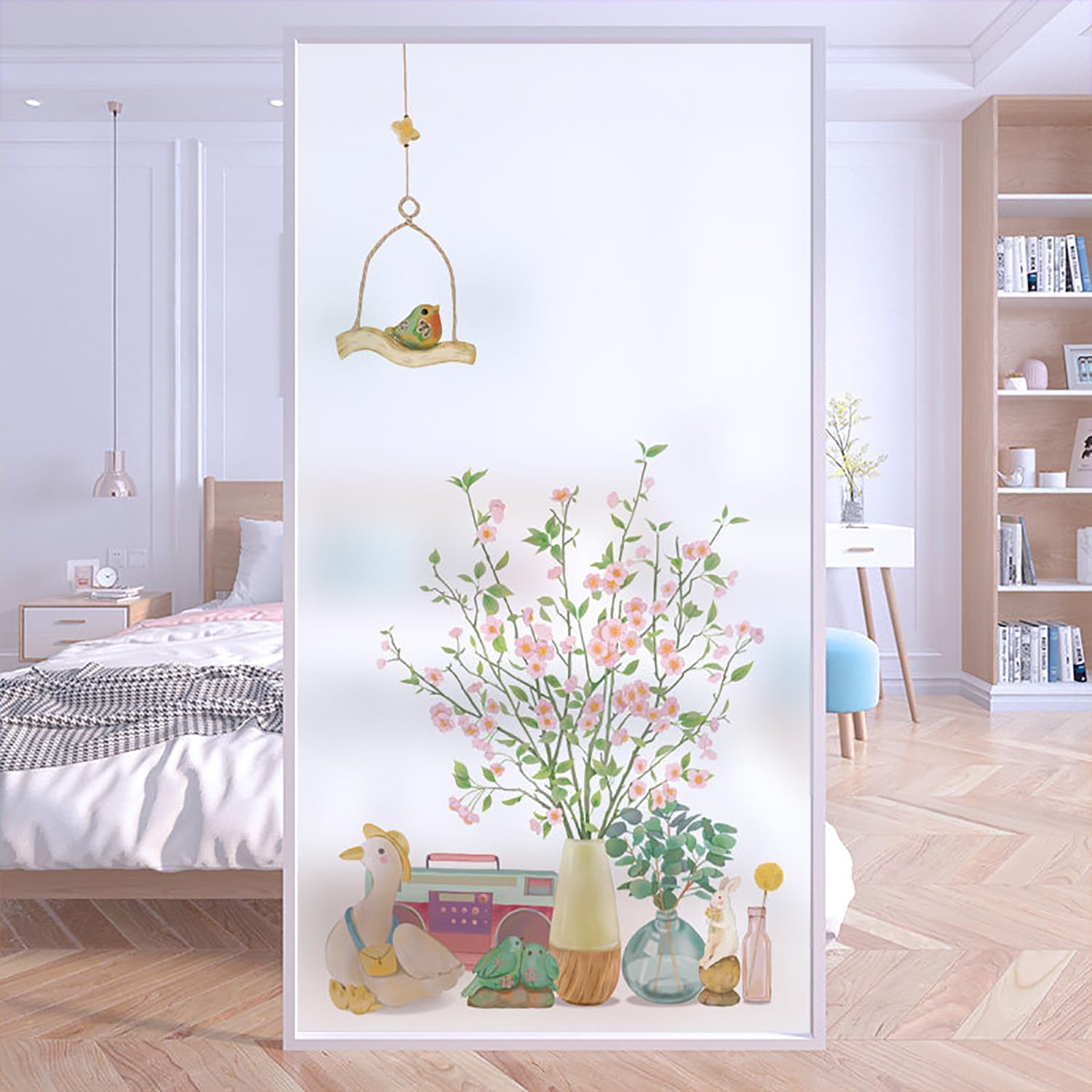 XQKXHZ Peel and Stick Window Film,Static Cling Stained Glass Decorative Window Film Opaque Privacy Non-Adhesive Reusable Frosted Glass Stickers for Bathroom,Kitchen,Office (Green Plants),H,80x200cm