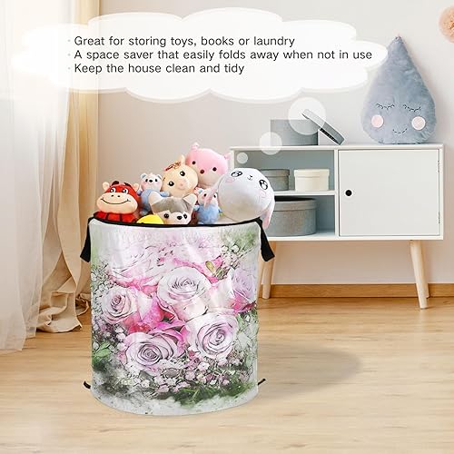 Miniatura 6 de tub 59L folding round wreath storage bag with handles for book Beautiful Watercolor Flowers Art,cesta separadora de ropa