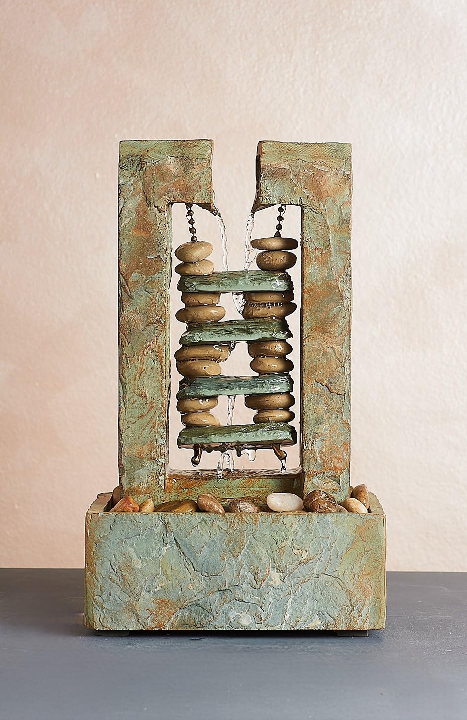 Fuente zen de piedra gota – Fuente decorativa de interior con cascada de agua relajante ideal para casa, oficina y meditación