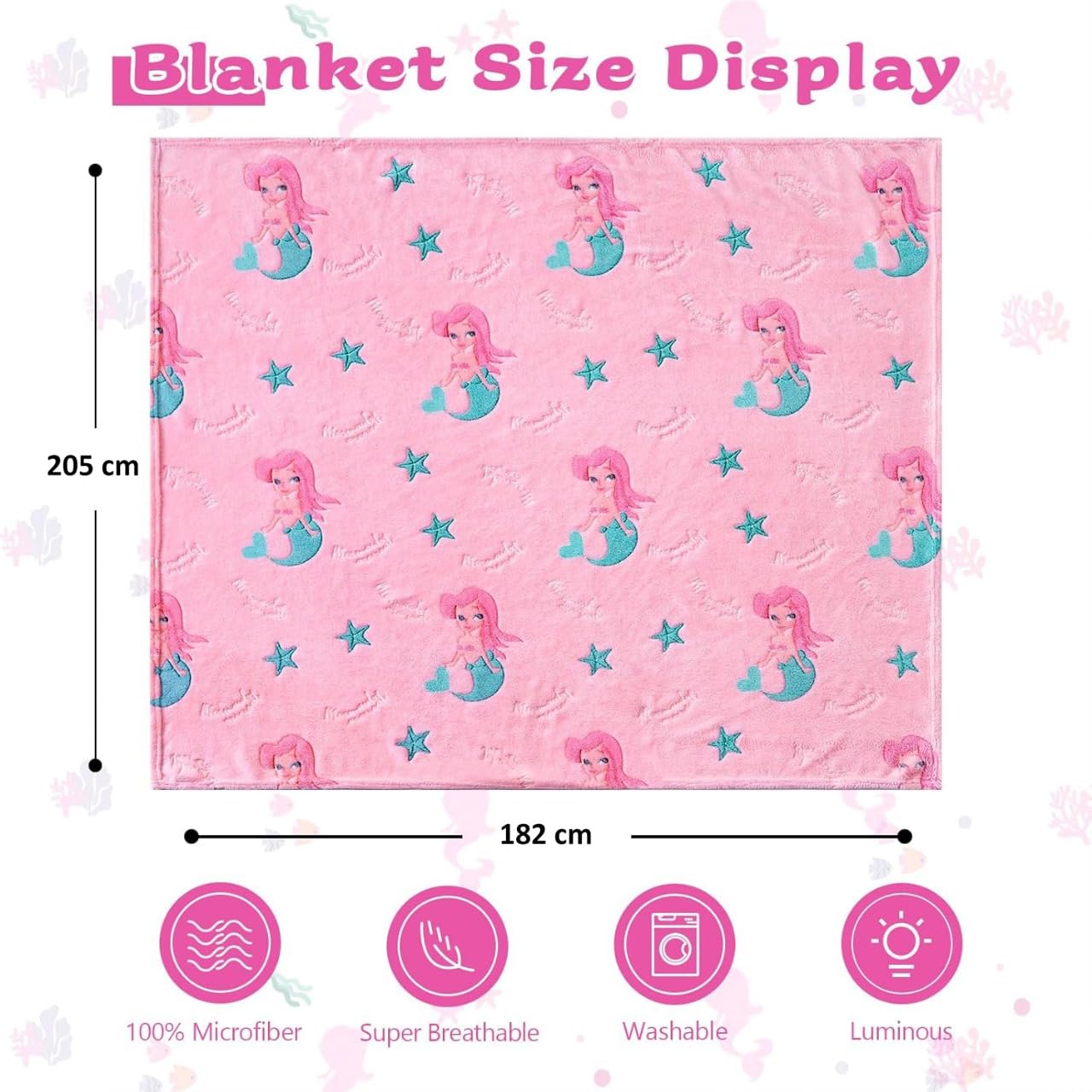TONY STARK ULTRAAGLOW Glow in The Dark Blanket for Kids (0-15 Years, 200x152 Cm) Soft Flannel Fleece Throw, Cozy & Warm All-Season Radium Blanket for Boys & Girls (Pink Mermaid Moonbeam) 1