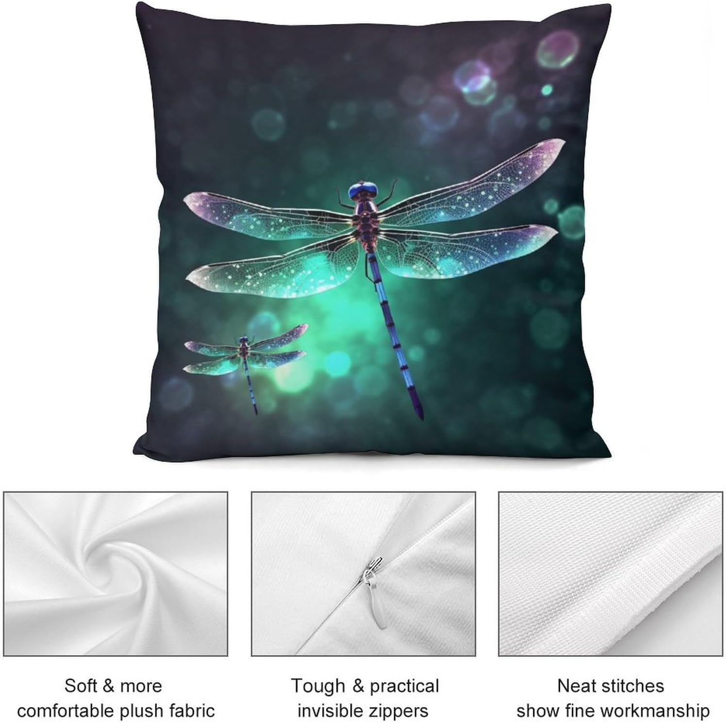 Zippered Pillow Cover, Pillow Protector, Galaxy Animal Dragonfly Printed Pillow Cover of 4, Pillow Not Included