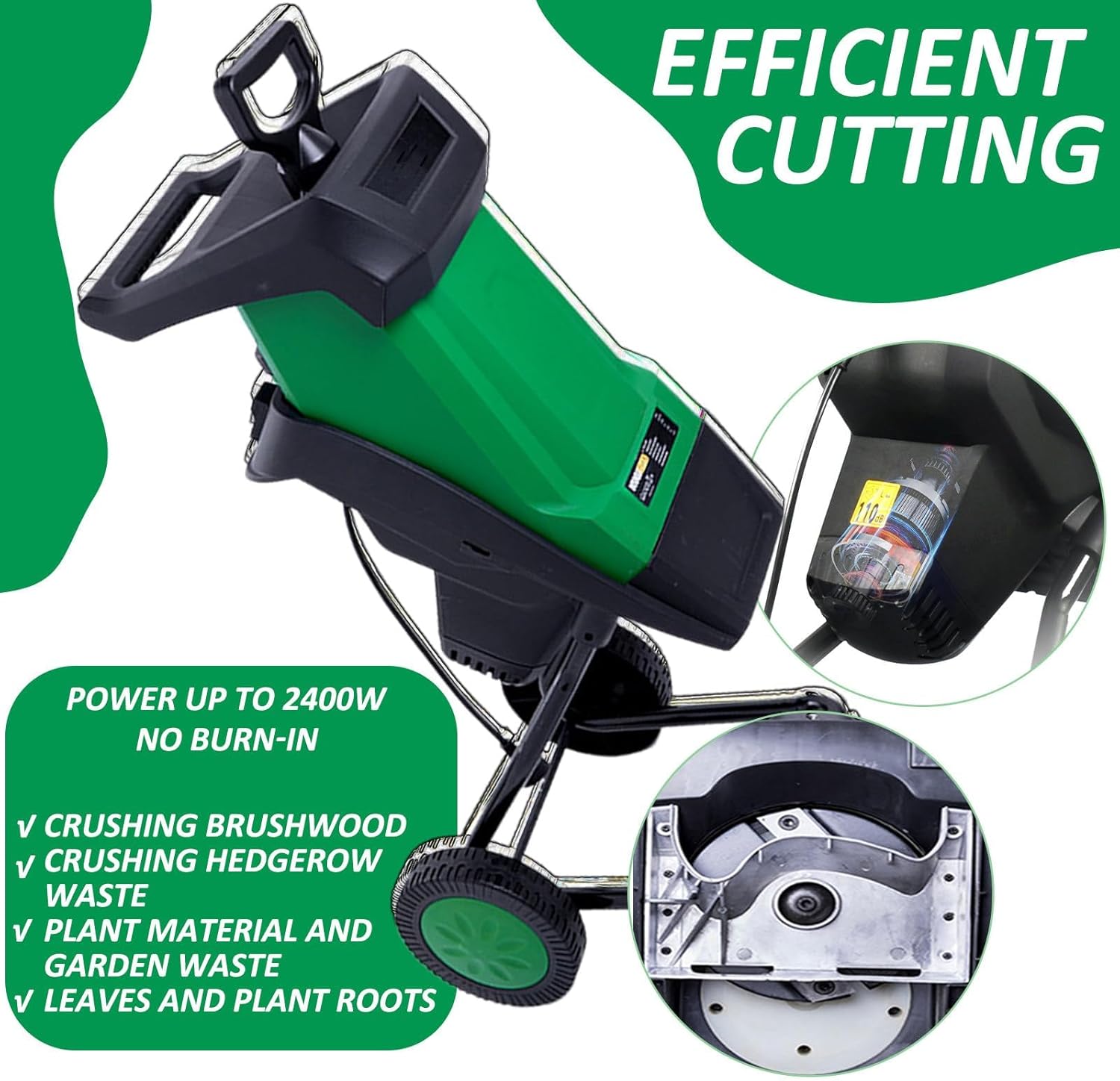 Electric Garden Shredder, 2400W Multifunctional Leaf Branch Chipper with Debris Bag, Max. 40mm Cutting Capacity, Includes Storage Bag for Easy Maintenance