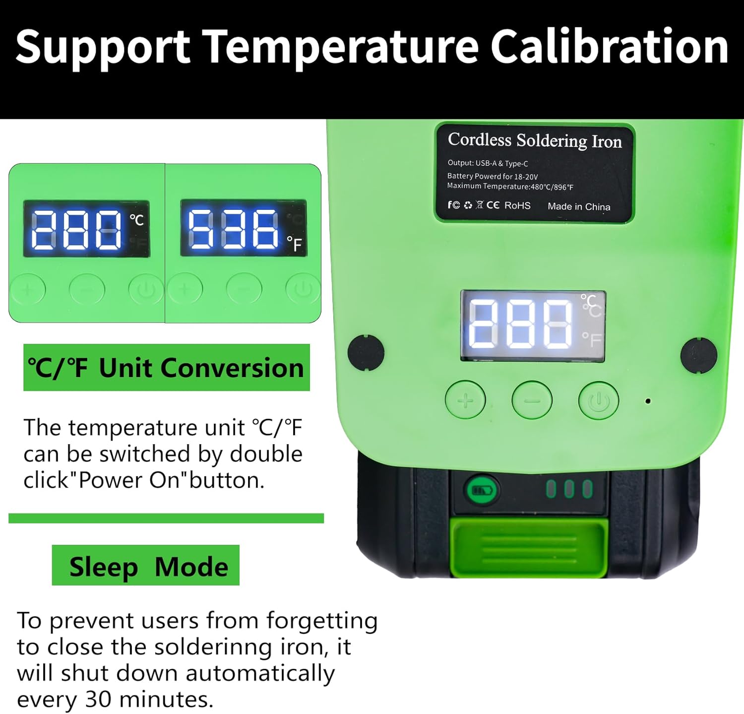 Cordless Soldering Station Compatible with Greenworks 24V Battery, Electric Soldering Iron with USB & Type C Port, Adjustable Temperature for DIY Projects, Appliance Repair (No Battery)