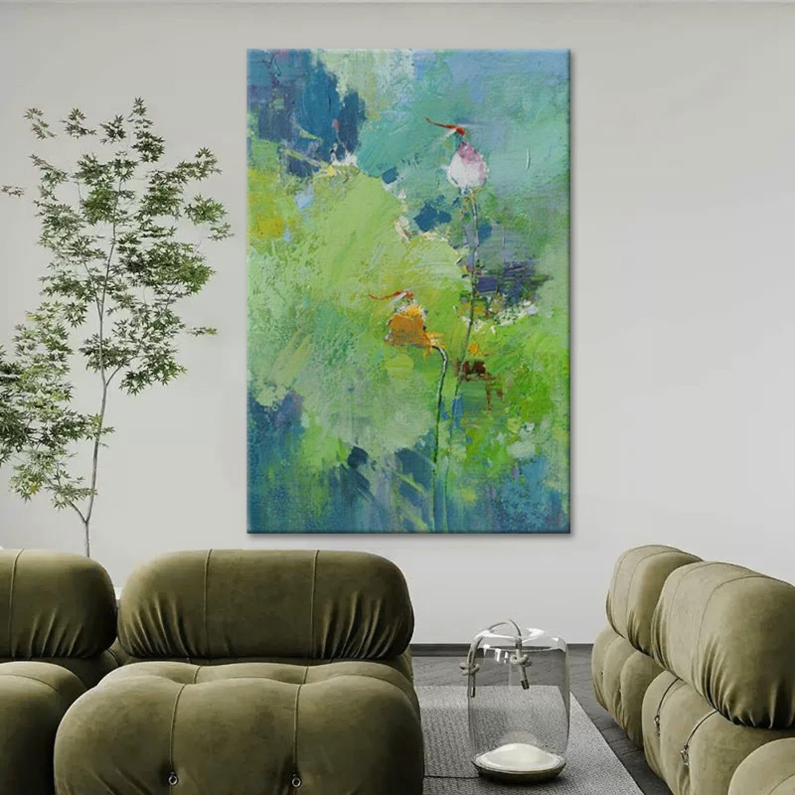 Toile de lotus abstraite pour sublimer votre fond de canapé