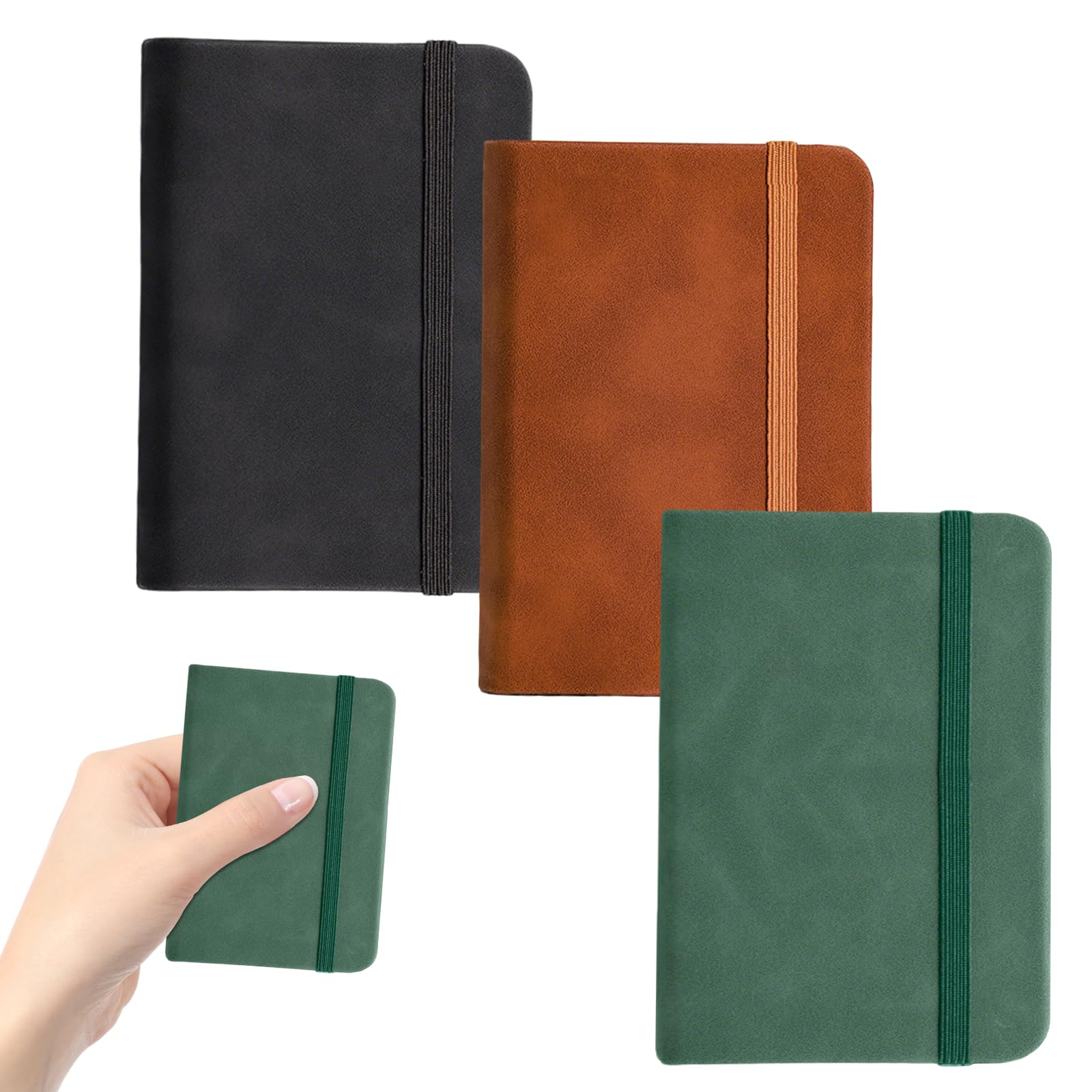 Vxcvzv A7 Pocket Notebooks 3PCS Small Leather Waterproof Portable Notepad Travel Journal Hardback Notepads for Writing and Note-Taking (3, Black +Brown + Green)