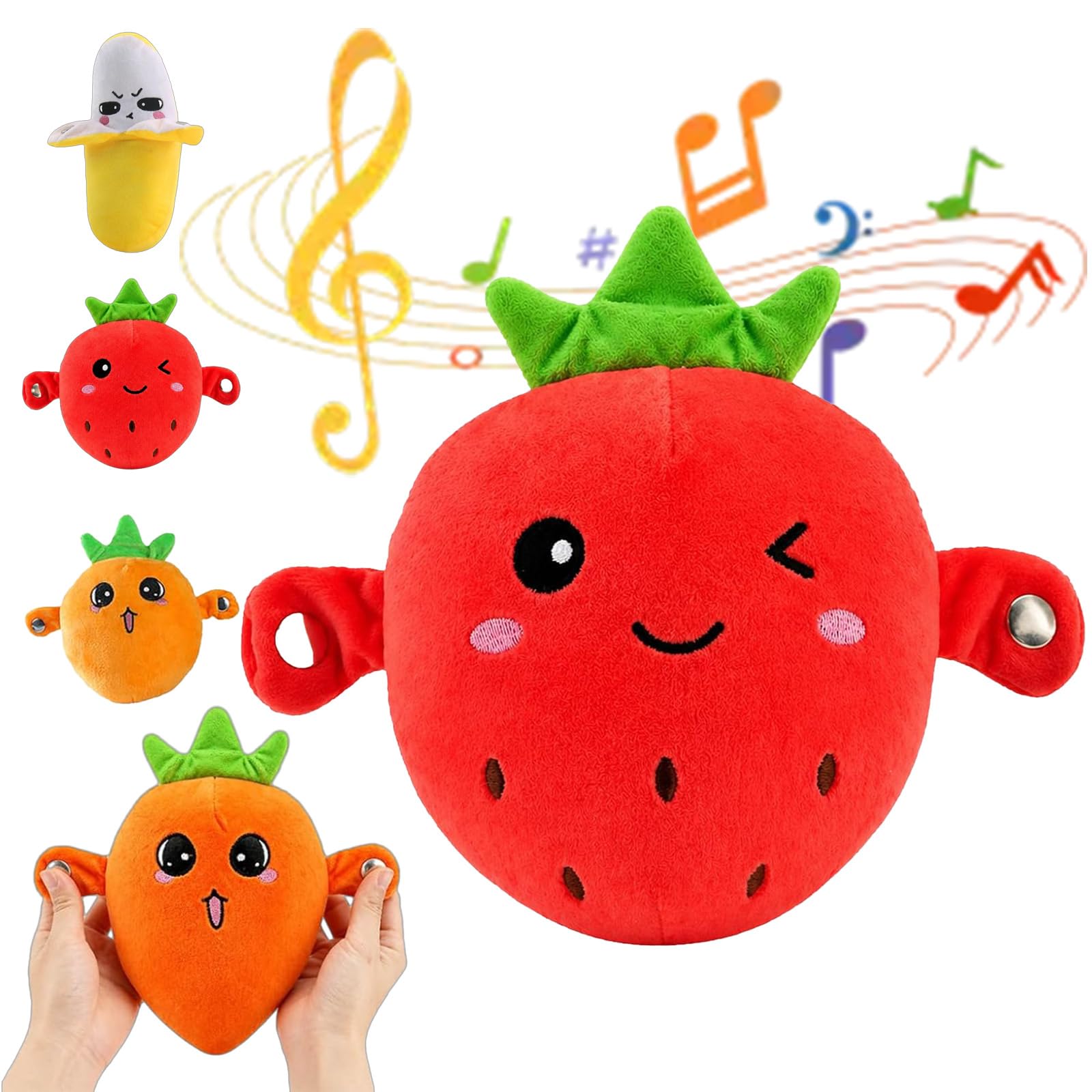 2026 New Interactive Music Plush Toy, 24cm Soft Interactive Banana Toy, Touch-Sensitive Fruit Plush with Sound Features, Induction Singing Sensory Toys for Kids Early Education Play Fun (C1)